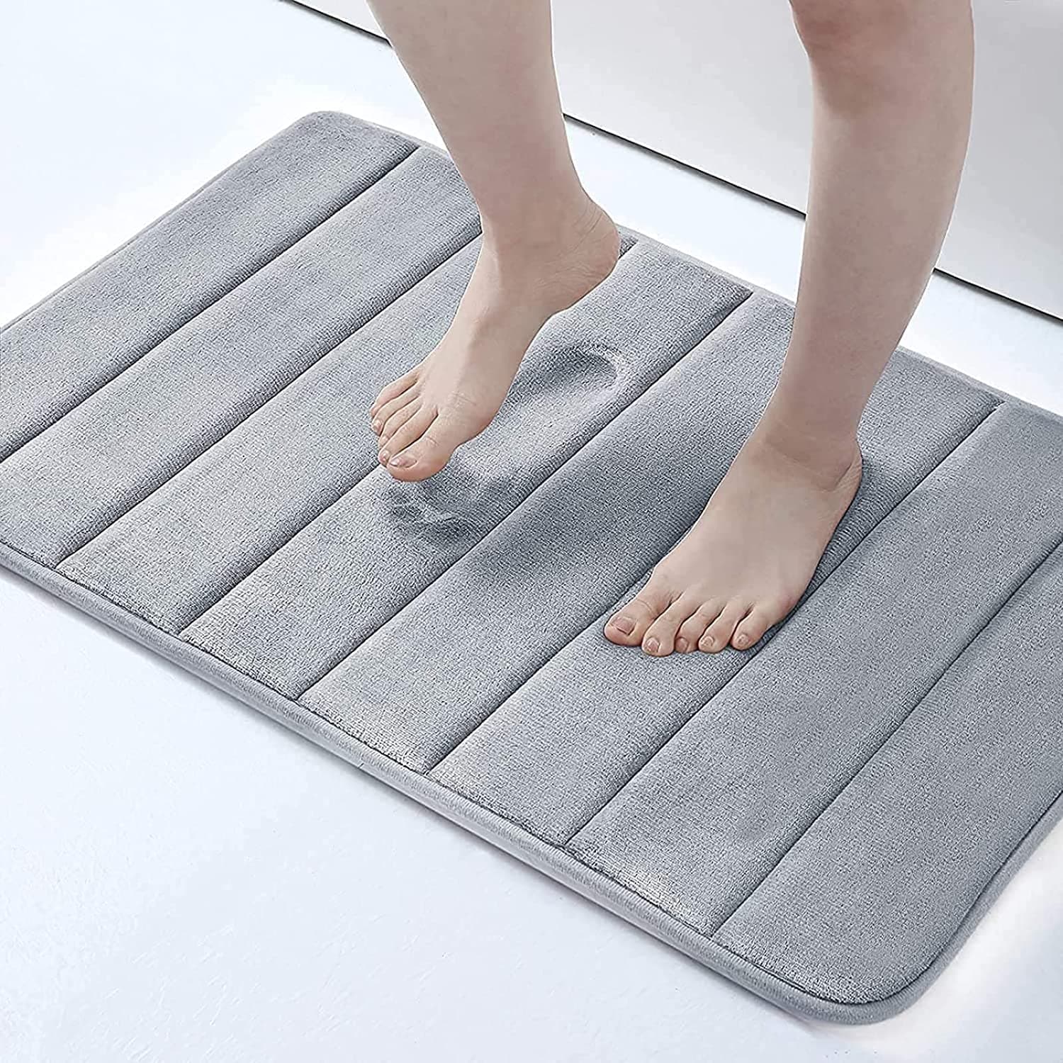 HomeCloud Memory Foam mat|Bath mat|Door mat |Non-Slip Water Absorption, Soft and Comfortable, Easier to Dry,Machine Wash,14mm (Grey) 40x60cm, rectangular