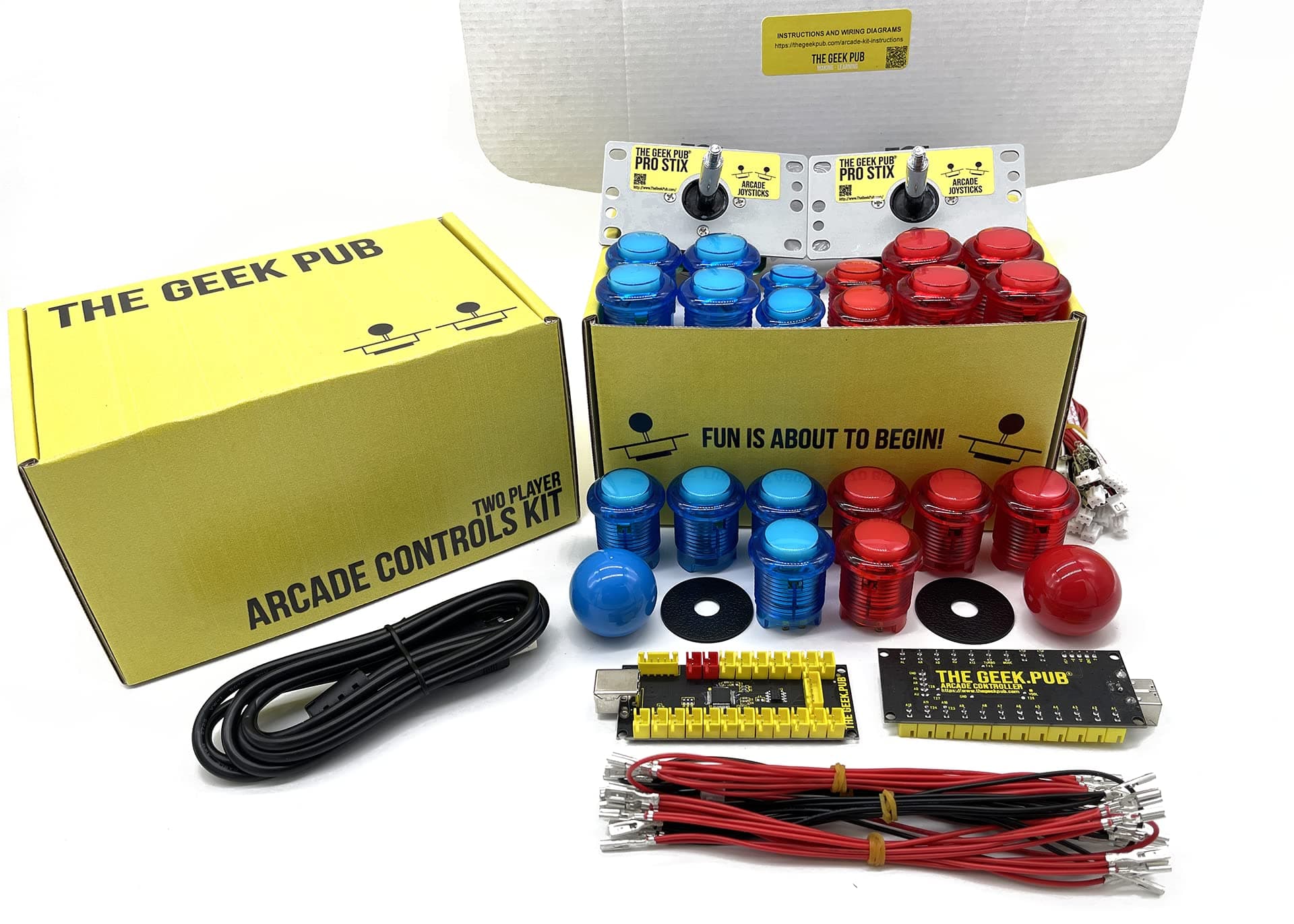 The Geek Pub Arcade Joysticks and Buttons Kit | DIY Arcade Cabinet Kit | for USB MAME PC | for Raspberry Pi RetroPie | LED Backlit Buttons | USB Encoder