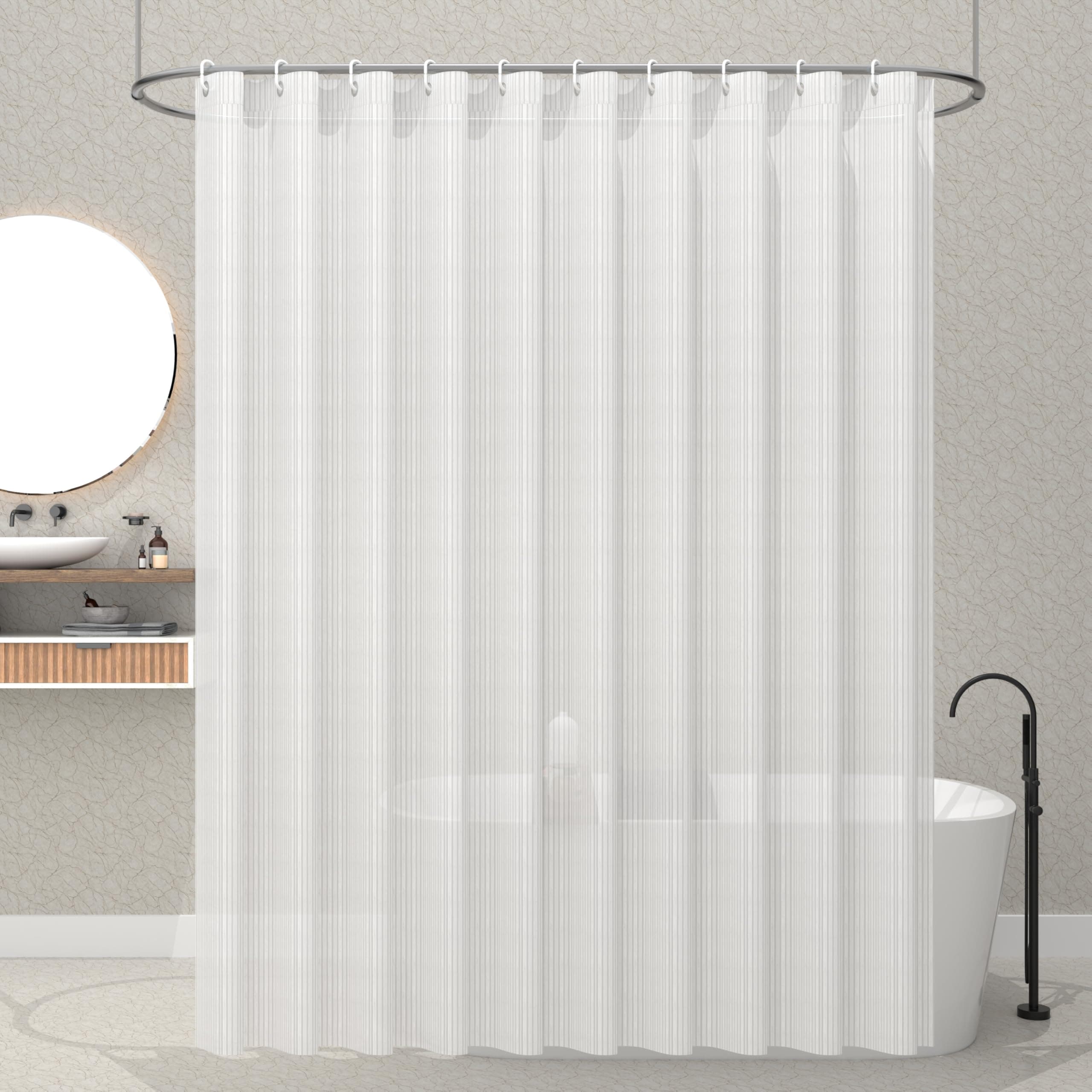 Solid Shower Transparent Curtains for Bathroom | Waterproof Curtains with Hooks | PVC Self Lining Design Curtain | 7 Feet | White