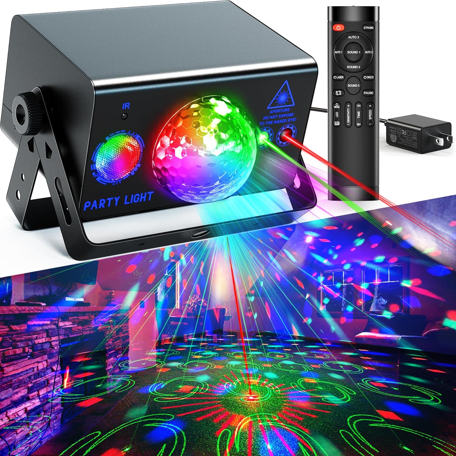 Party Lights, Disco Light Dj Disco Ball LED Sound Activated Stage Lights with Remote Control for Parties Bar Club Pub Christmas Birthday Wedding Holiday Dance Xmas Decorations