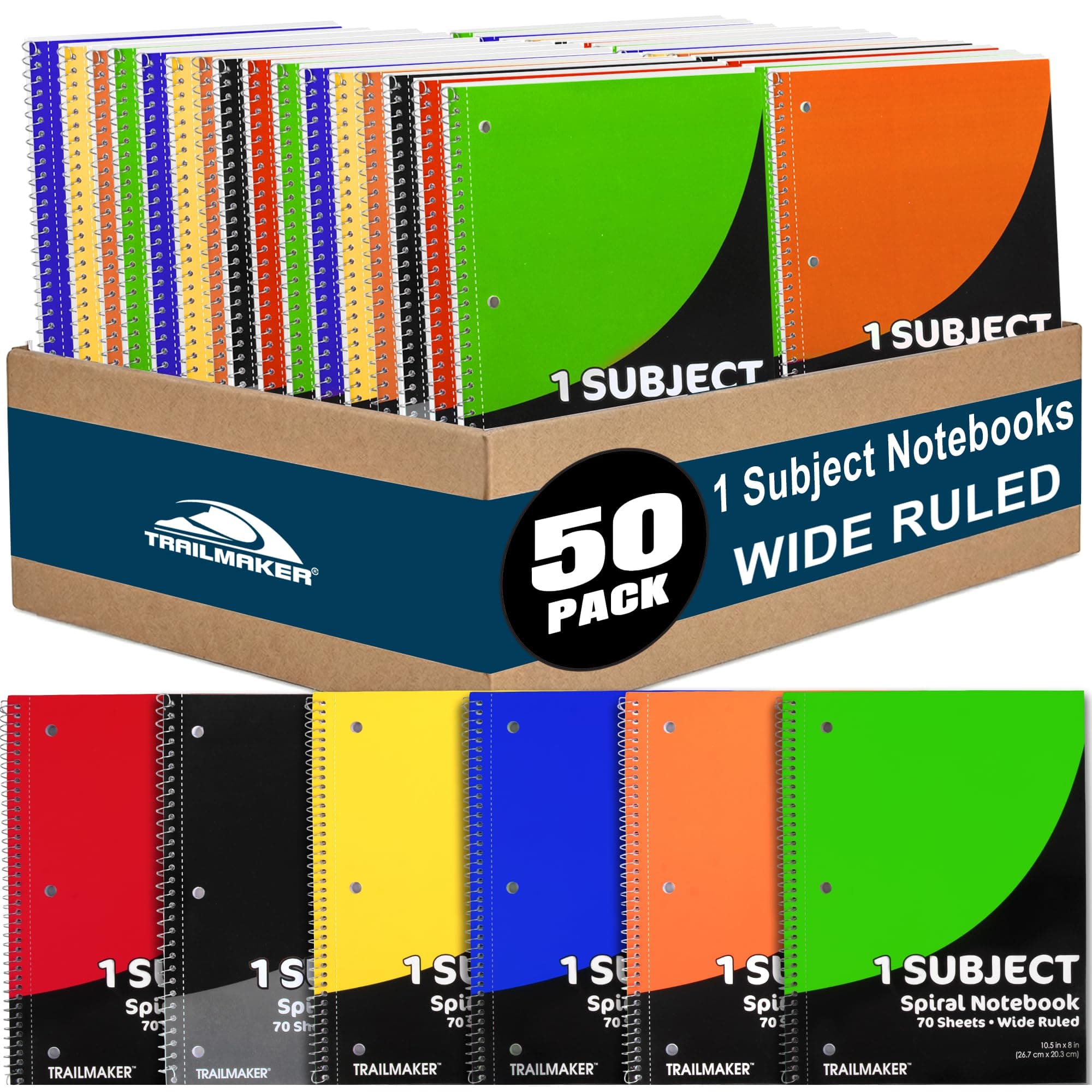 (50 pack) Wide Ruled Spiral Notebook