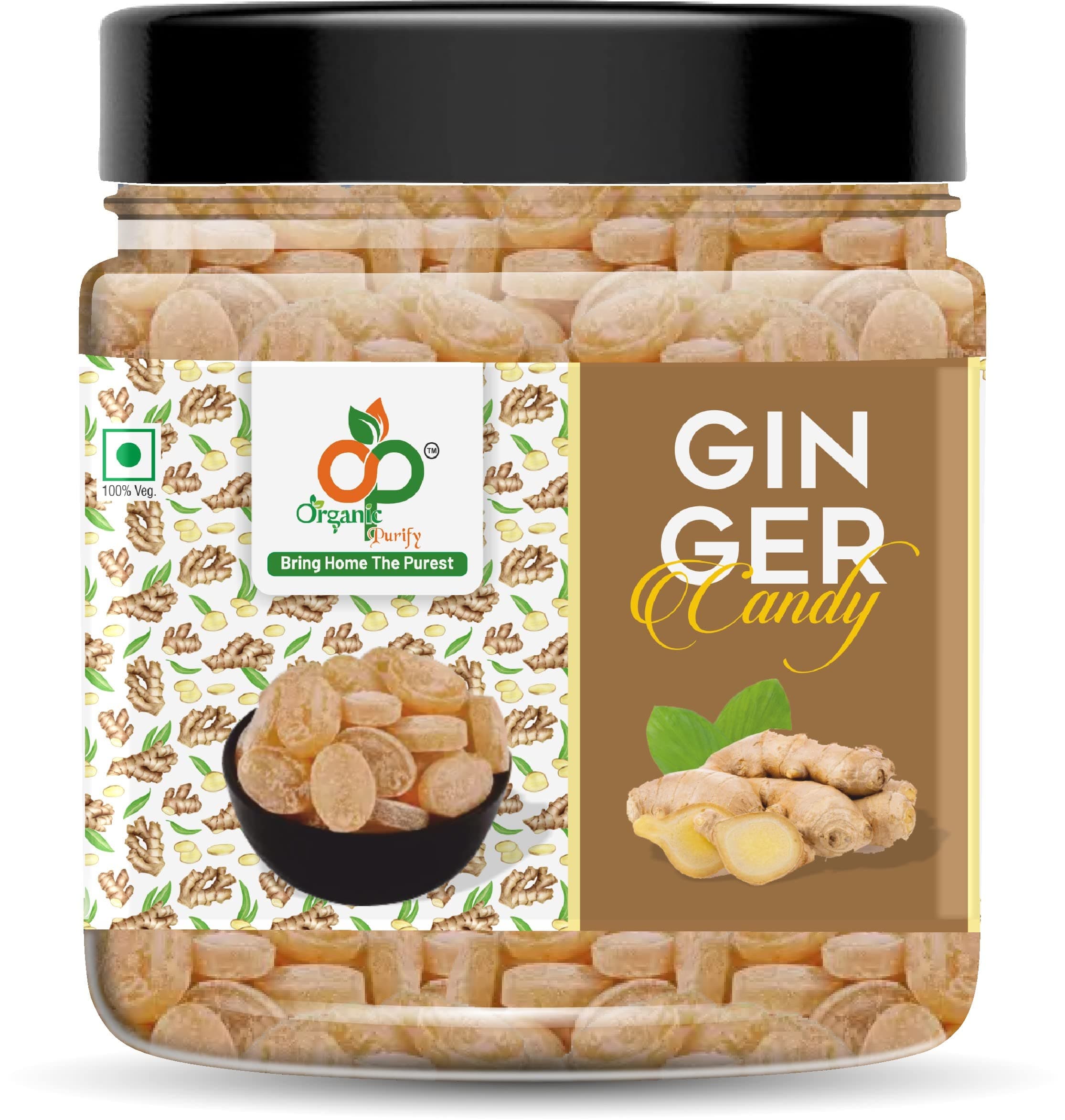 ORGANIC PURIFY Ginger Candy, Adrak Flavoured 400Gm Jar Pack