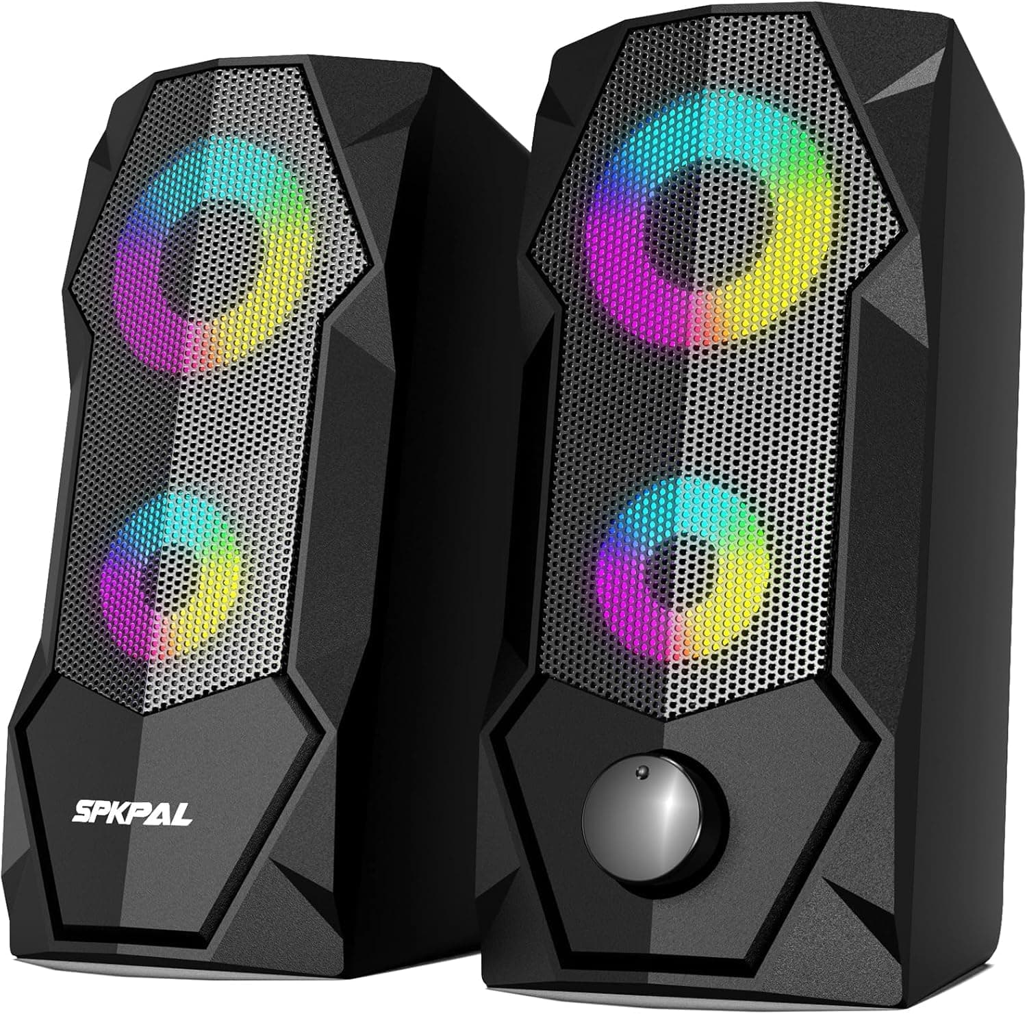 SPKPAL PC Speakers, Computer Speakers Wired RGB Gaming Speaker for PC 2.0 USB Powered Stereo Dual Channel Multimedia AUX 3.5mm for Laptop Desktop Tablet Phone,10W