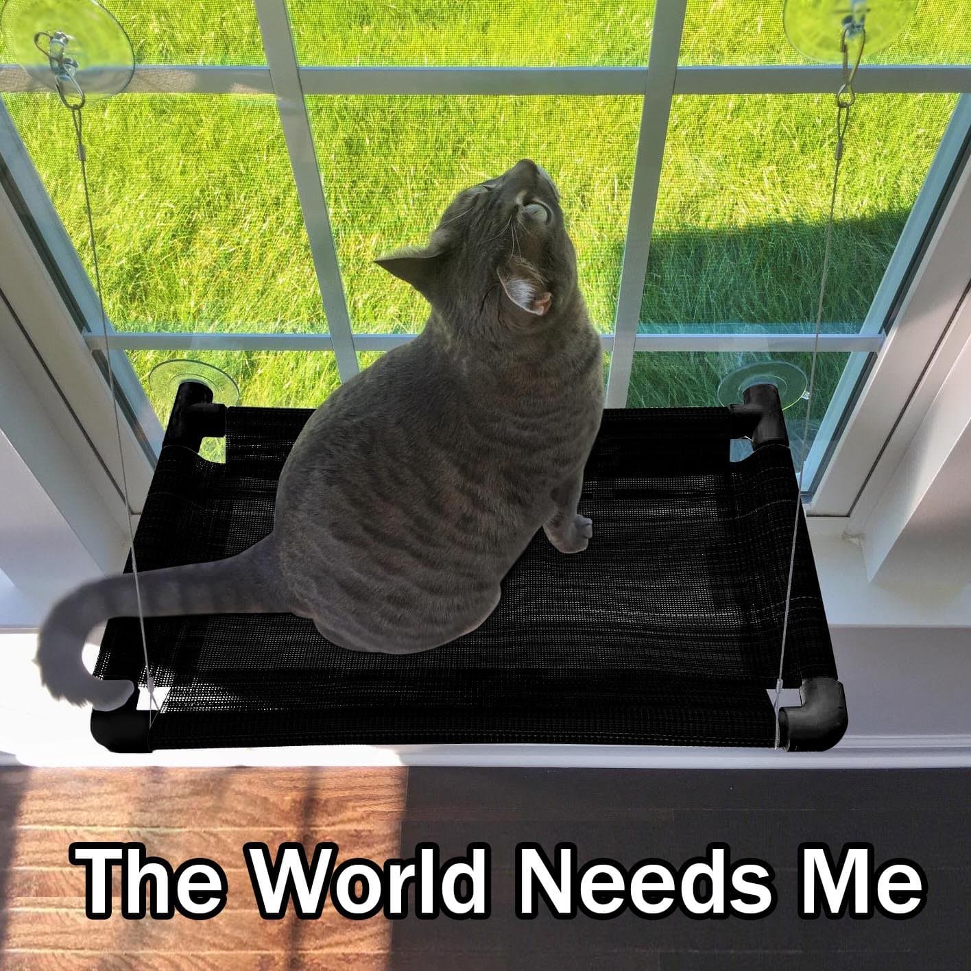 Cat Window Perch - Sturdy Cat Window Hammock w/Strong Suction Cup & Stainless Cable Hold Up to 50lbs Window Mounted Cat Bed & Cat Sunny Seat - Provides Comfortable Sunbath and Watching Spot for Kitty