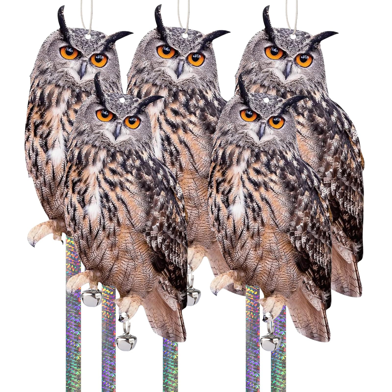 5 Pack Hanging Outdoors Reflective Scarer Away Owl Device to Keep Animals Pigeon Woodpecker Away from Patio Garden