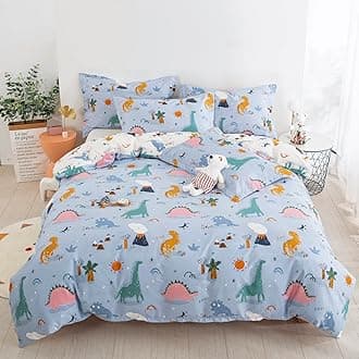 DJY Dinosaur Duvet Cover Set Twin, 100% Cotton Blue White Reversible Kids Bedding Set for Boys Girls, 2 Pieces Ultra Soft Breathable Comforter Cover Set (1 Duvet Cover+1 Pillowcase)