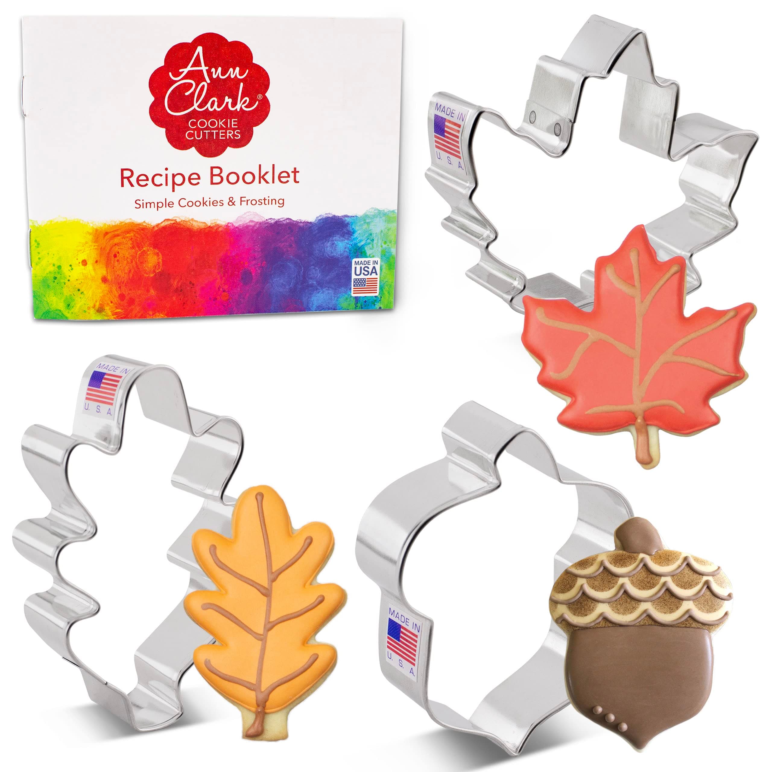 Fall Leaves Cookie Cutters 3-Pc. Set Made in USA by Ann Clark, Acorn, Maple Leaf, Oak Leaf