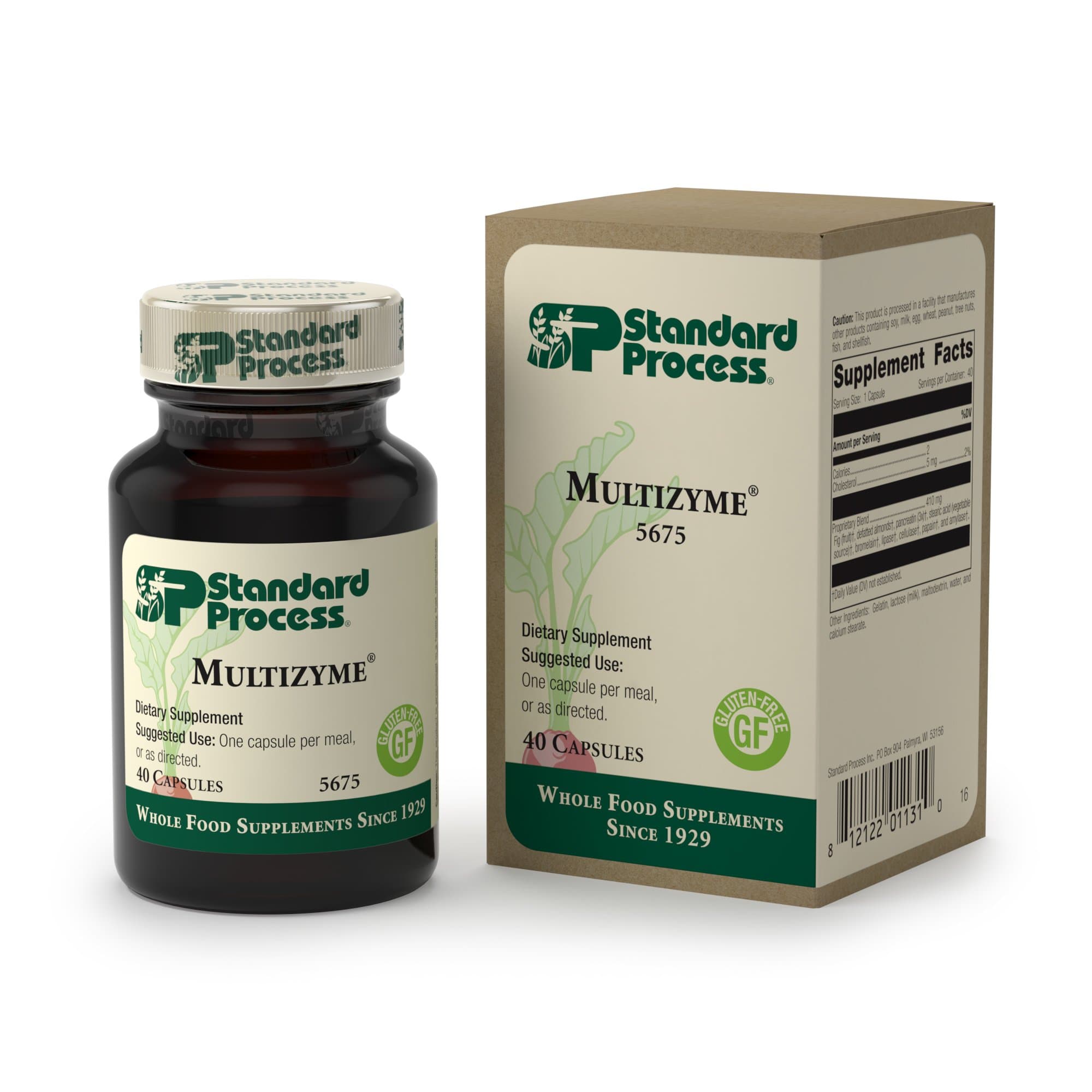 Standard Process - Multizyme - Digestion and Pancreatic Function Support Supplement, Provides Digestive Enzymes and Pancreatic Enzymes, Gluten Free - 40 Capsules