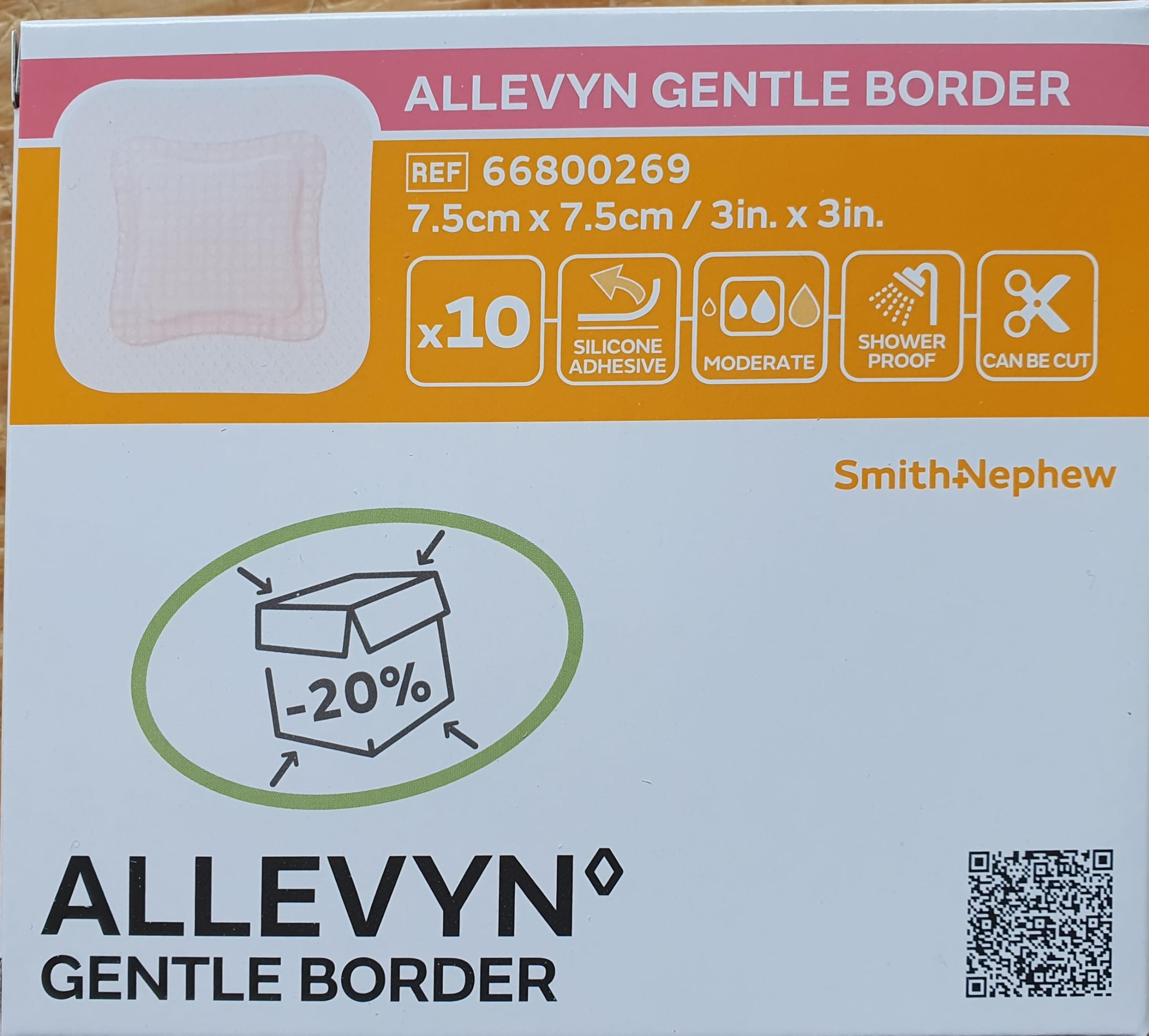 Allevyn Gentle Border Lite Adhesive Foam Dressing, 7.5 CM X 7.5CM, Pack of 10