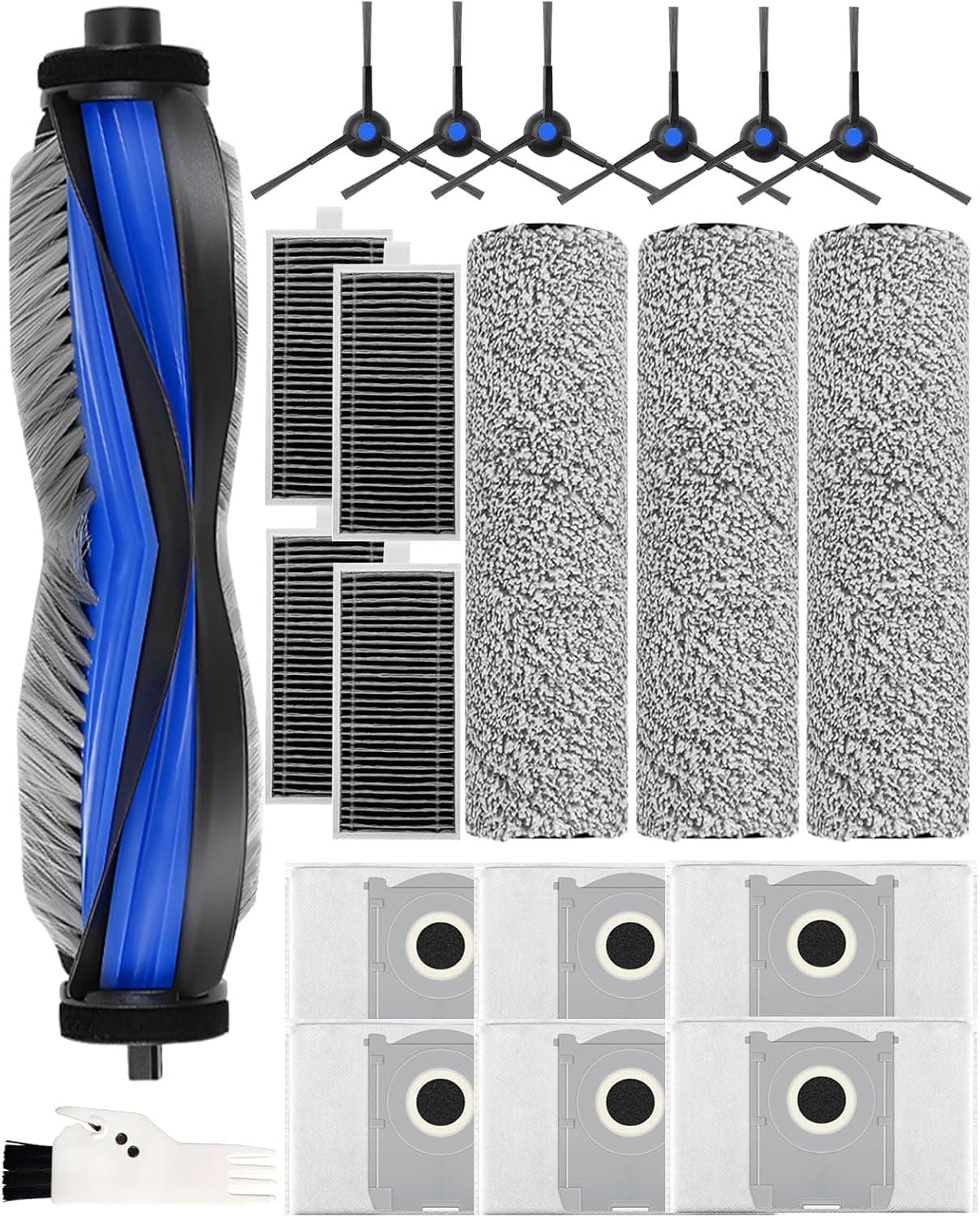 21 Pcs Spare Accessories Compatible with ECOVACS DEEBOT X8 PRO Omni/ S14 Plus Robot Vacuum and Mop Replacement Parts Includes 6 Dust Bags, 4 HEPA Filters, 6 Side Brushes, 3 Roller Mops