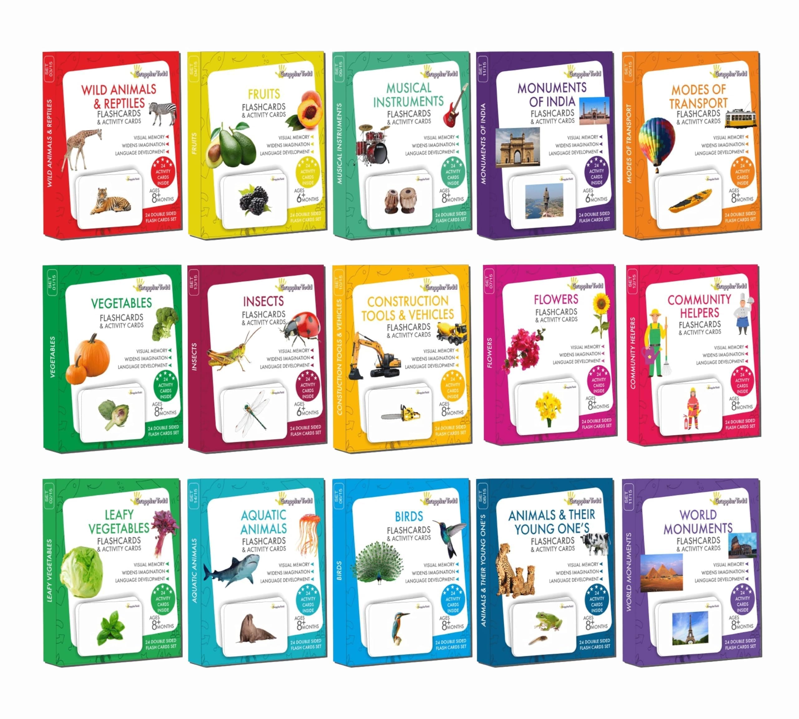 GrapplerTodd My First Library Activity Flashcards for Kids & Babies, Non-Tearable & Waterproof, Flashcards for Preschoolers & Toddlers, Montessori Educational Toys, 6 Months to 6 Years Kids Pack of 15