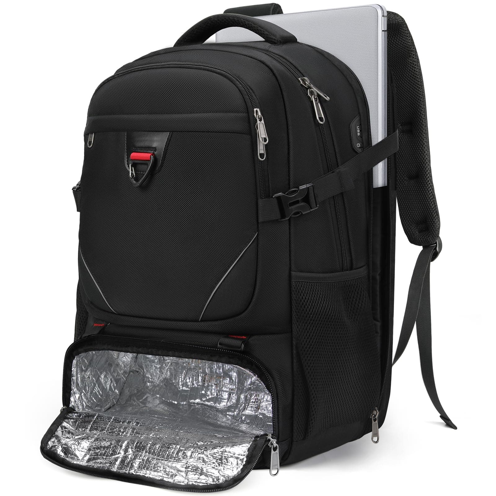 Laptop Backpack 50L with Insulated Compartment Travel Work Backpack 17.3 Inch Water Resistant Large Business Computer Rucksack College School Backpack for Men Women Black