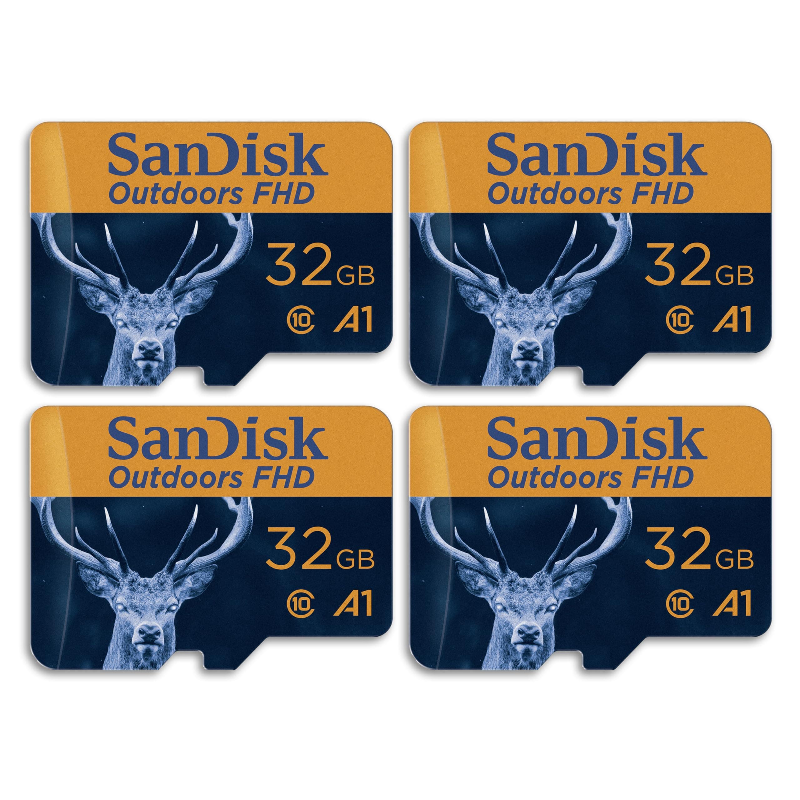 32GB 4-Pack Outdoors FHD microSDHC UHS-I Memory Card with SD Adapter (4x32GB) - Up to 100MB/s, Full HD, C10, A1, Trail Camera Micro SD Card - SDSQUNR-032G-GN4VV
