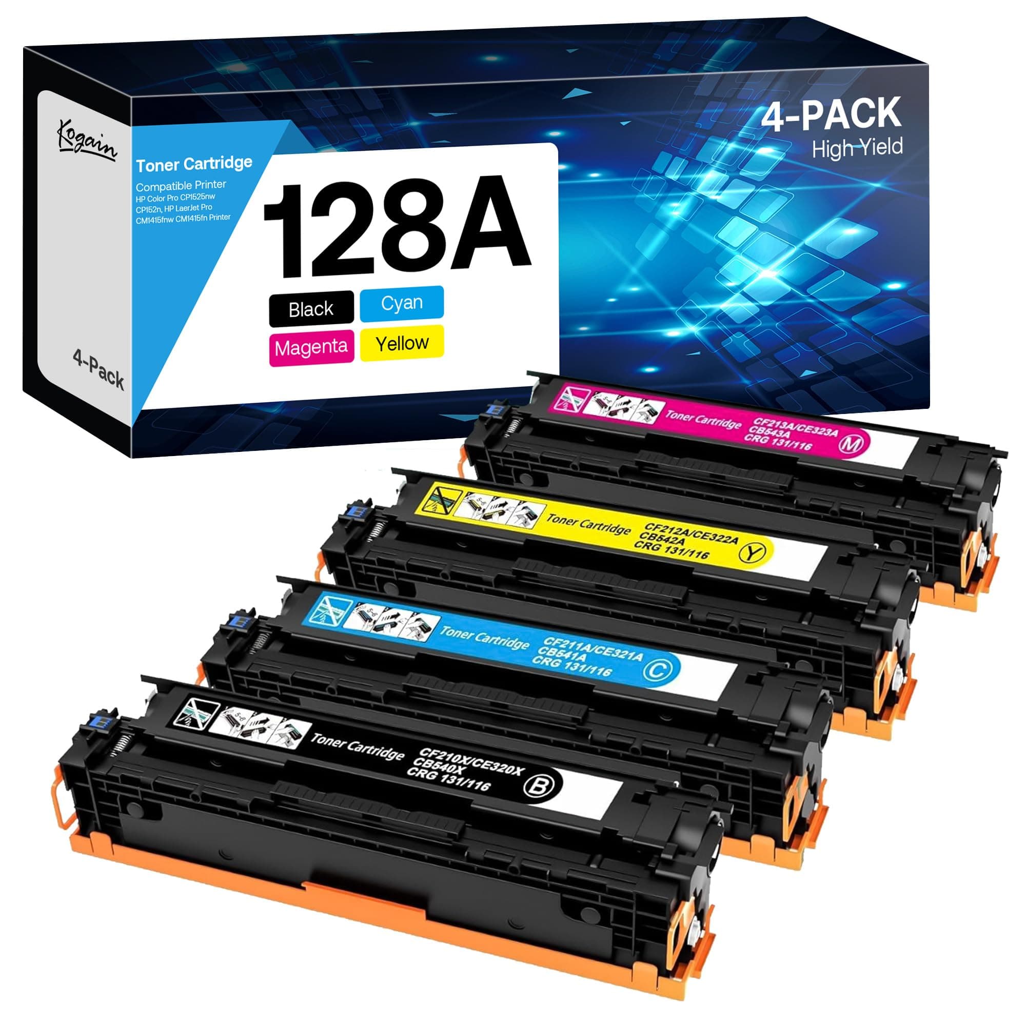 128A Toner Cartridges High Yield Compatible for HP 128A CE320A CE321A CE322A CE323A Work with HP LaserJet Pro CM1415fn CM1415fnw CP1525n CP1525nw Printer (Black Cyan Yellow Magenta, 4 Pack)