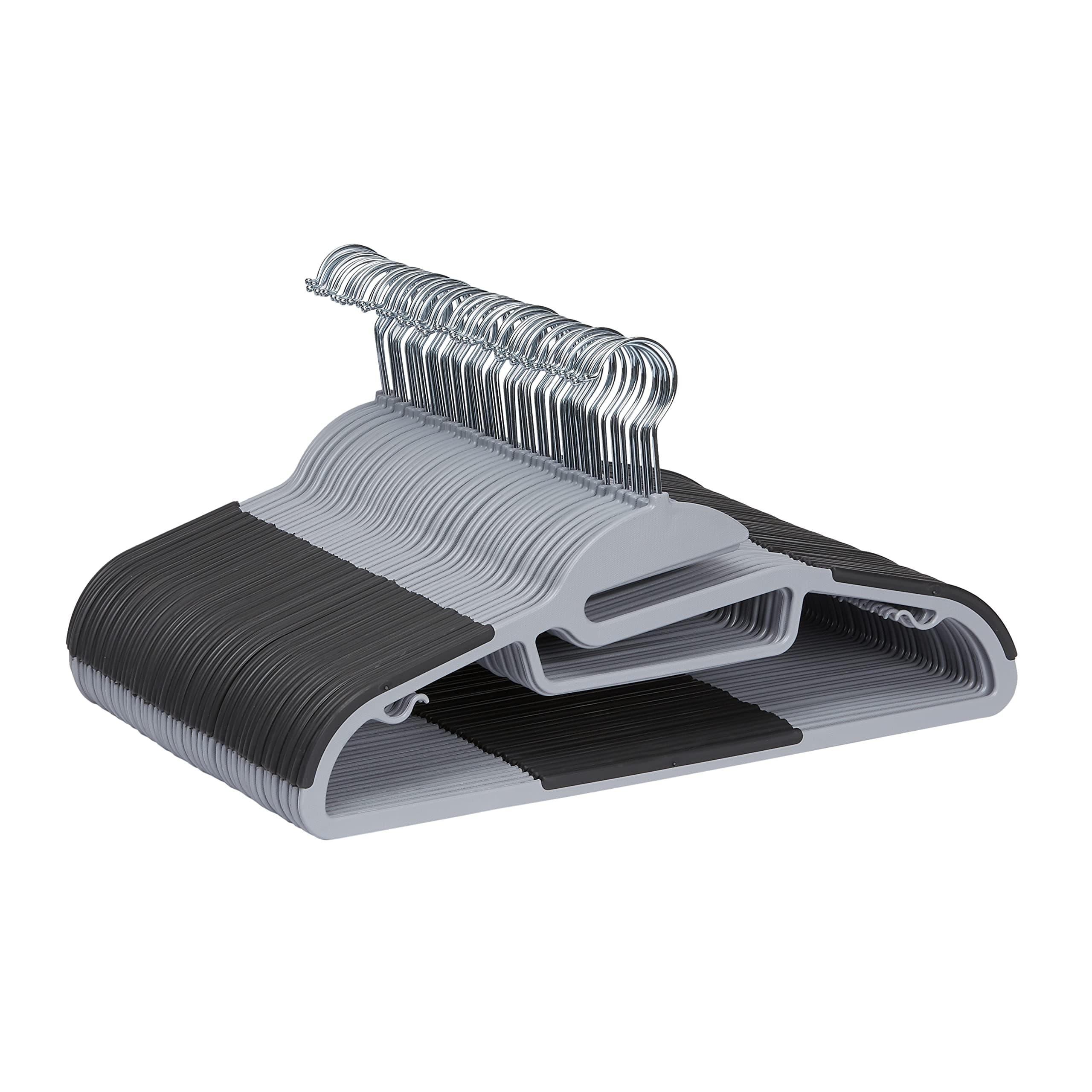 Amazon Basics Space Saving Non-Slip Rubber Coated Plastic Hangers with 360° Swivel Hook, Thin, Gray, Pack of 50