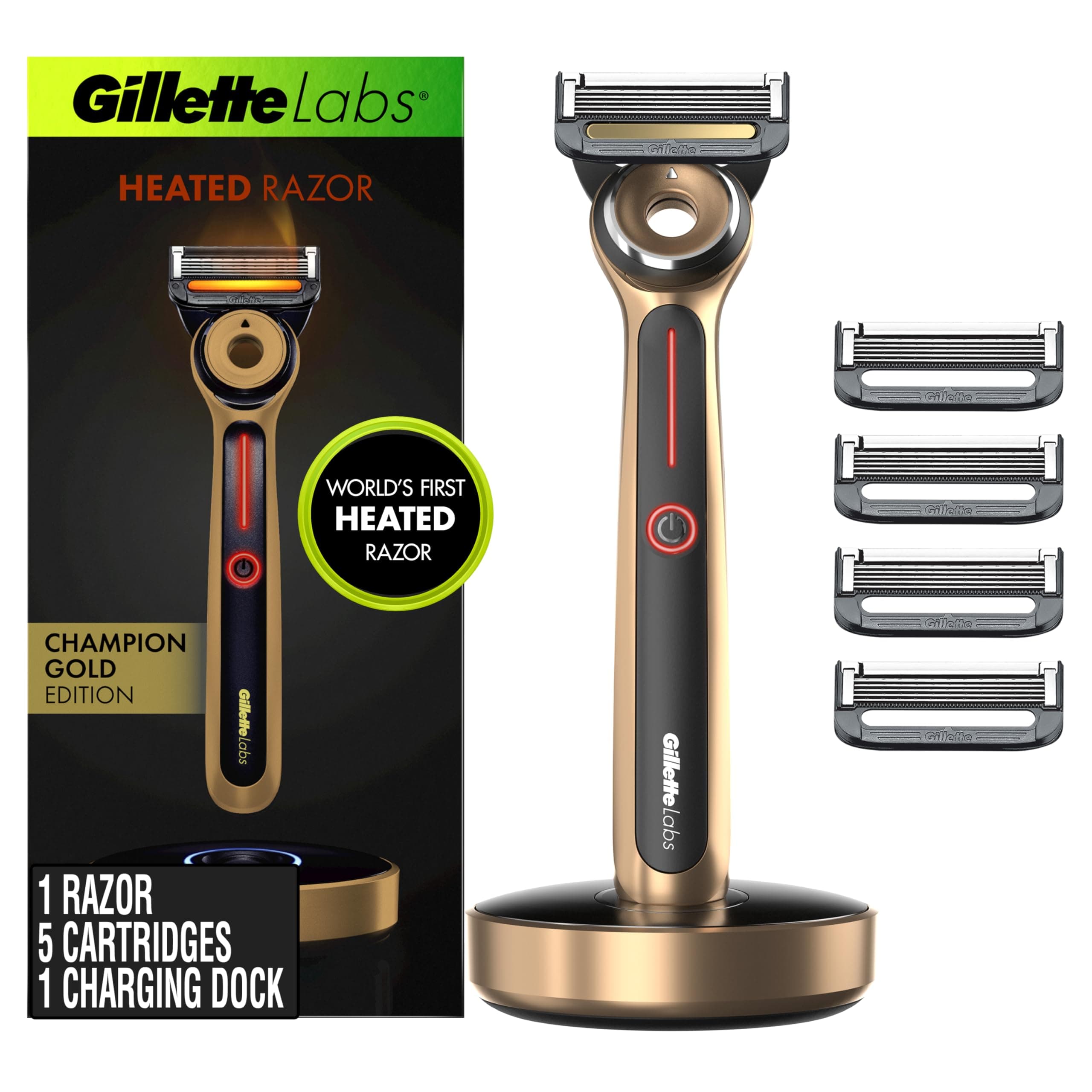 Labs Heated Razor Gold Edition - 1 Handle, 5 Blade Refills, 1 Charging Dock