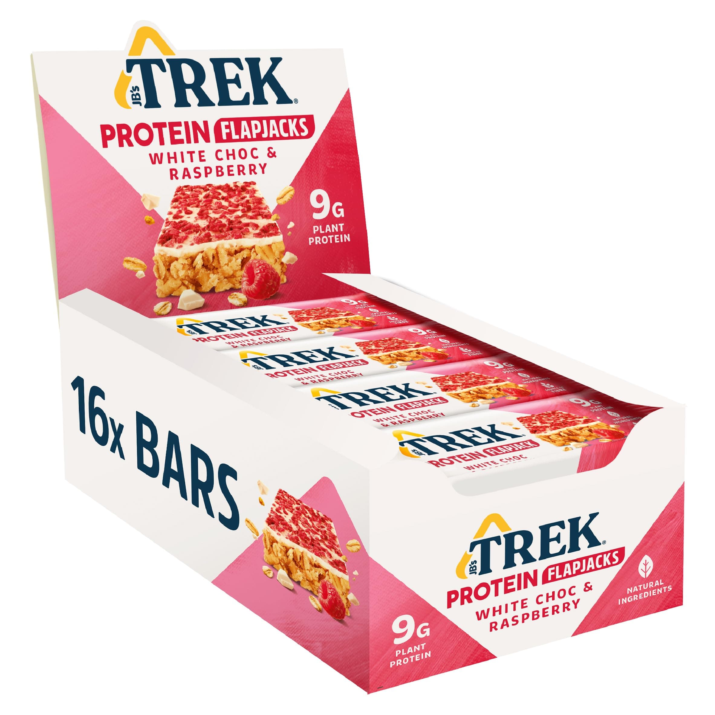 JB's TREK Protein Flapjack - White Chocolate & Raspberry - Plant-based protein - Gluten Free - 16 x 50g bars - 0,8kg