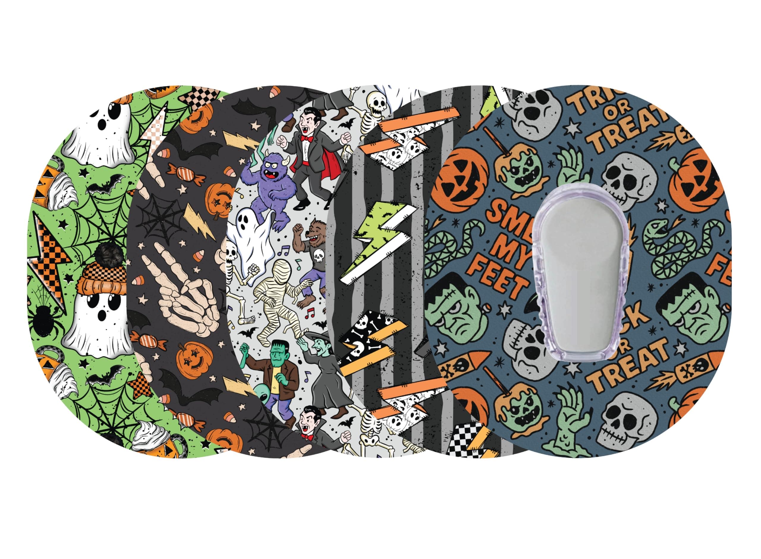 Glucomart Adhesive Patches for Dexcom G6 – 5-Pack Waterproof, Sweatproof CGM Overpatches – Hypoallergenic CGM Patches (Spook Squad)