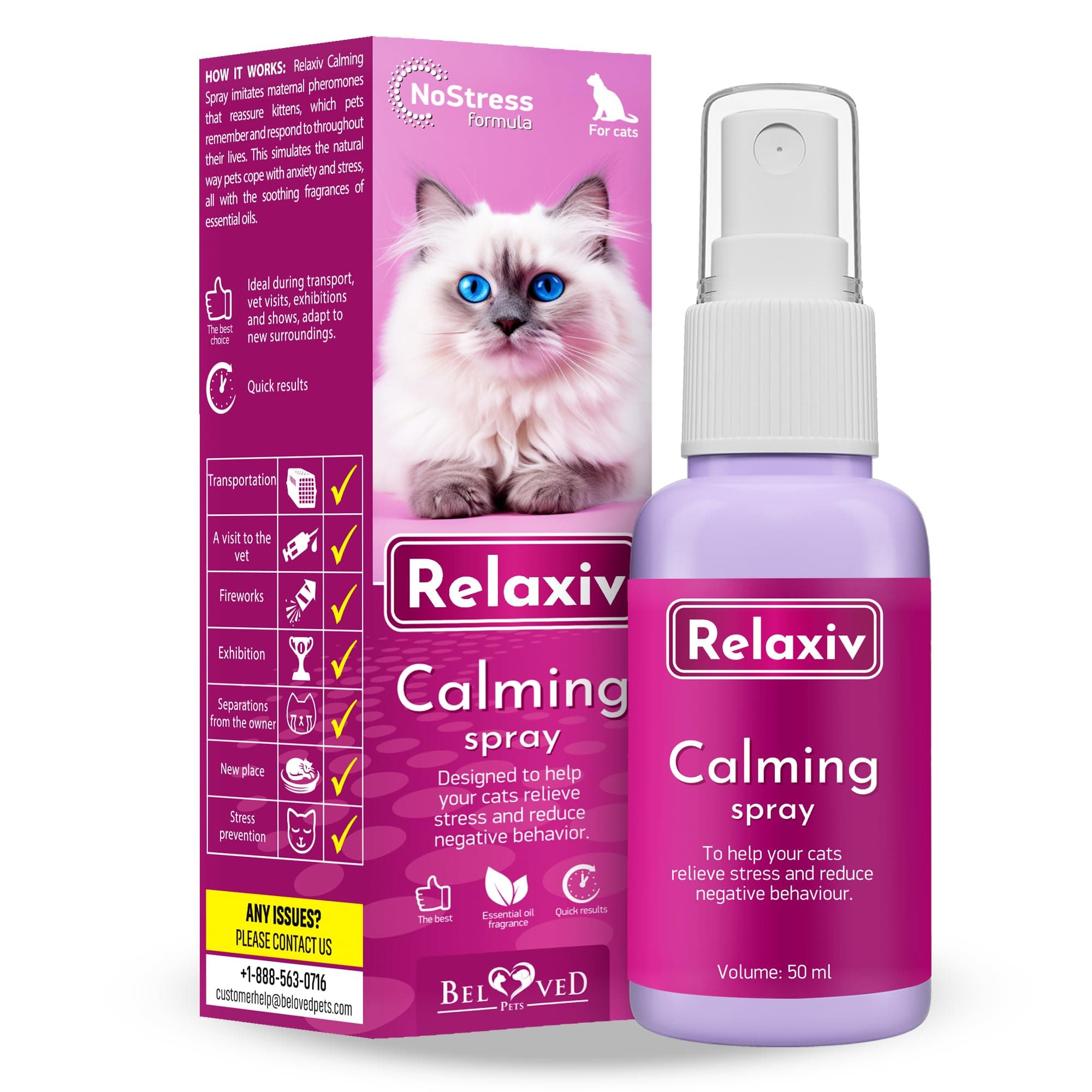 Calming Pheromone Spray & Scratch Repellent for Cats - Reduces Scratching Furniture, Pee - During Travel, Fireworks, Thunder, Vet Zone - Helps with Stress, Fighting, Hiding (1 pack 1.7 oz)