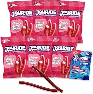 Cherry Berry Ropes - 3.5 oz 6-Pack Bundle with 2.5oz Glacial Peppermint Gum, Tart Cherry Licorice, Low Calorie Candy, Low Sugar & Low Carb, Fiber Snack (7 Items)