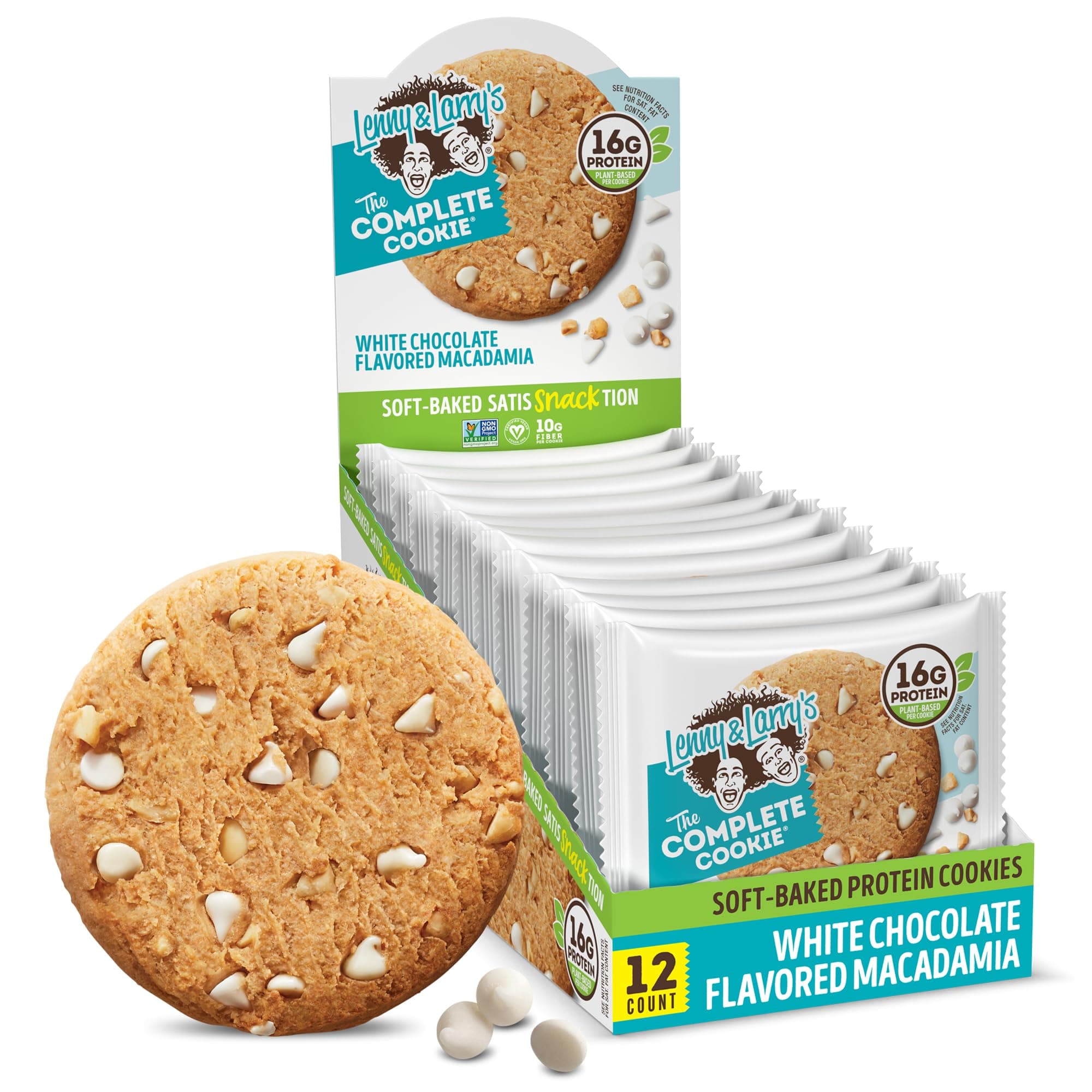 Lenny & Larry's White Chocolate Macadamia Complete Cookie, Plant Based Proteins, Non GMO 12x113g