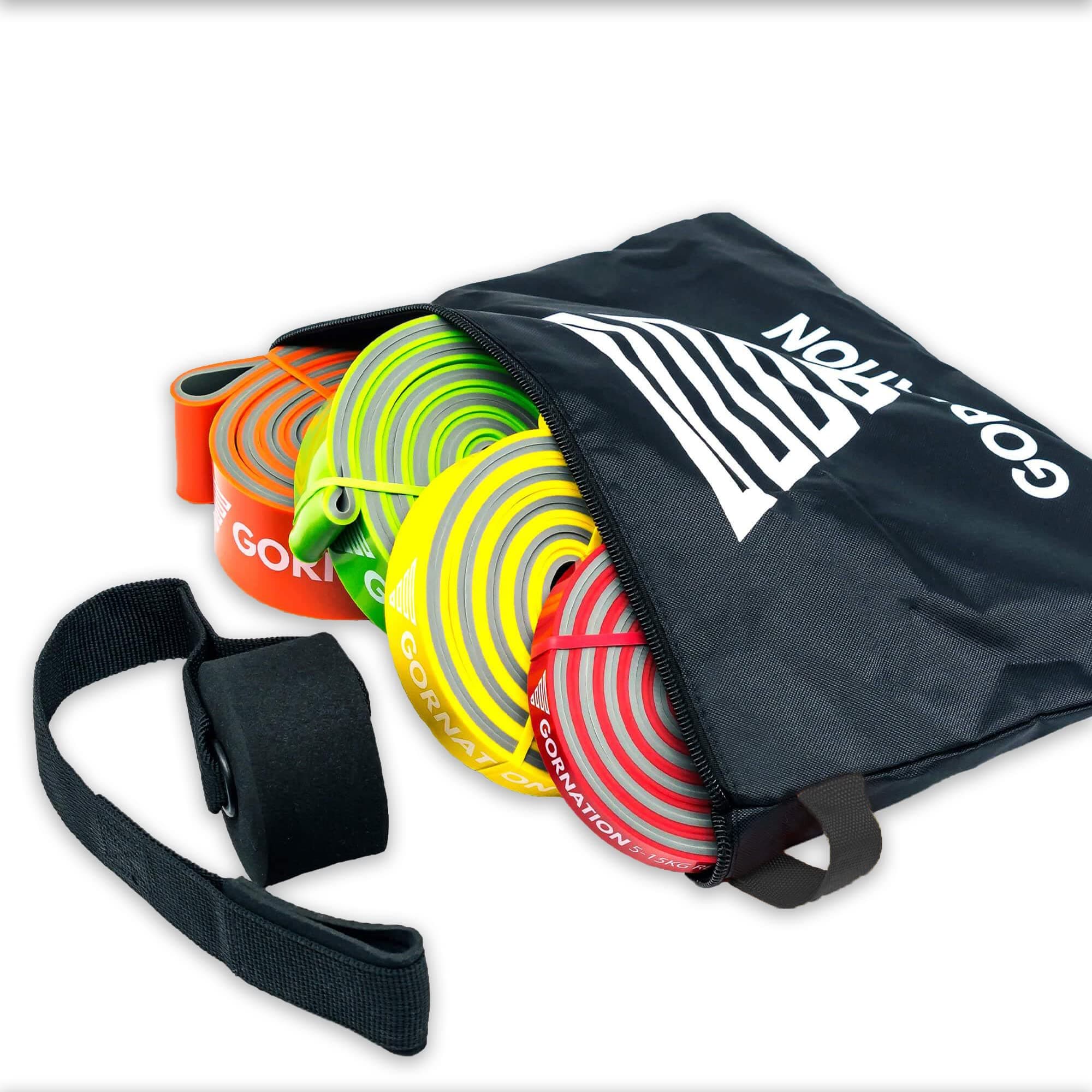 GORNATION® Elastic Resistance Bands - Double Layer - Includes Carry Bag - KG Resistance Level Over Bands - Ideal for Calisthenics and Gym (Set of 4)