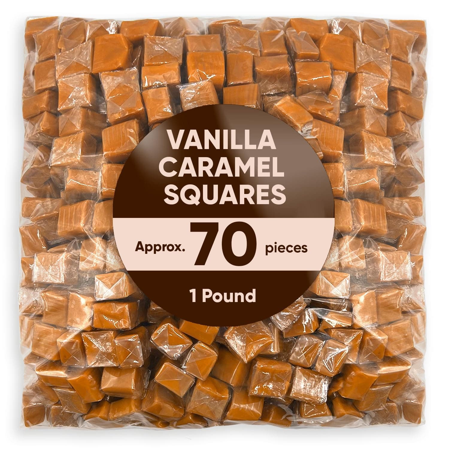 Vanilla Caramel Squares Individually Wrapped Candy - 1 Pound Approx 70 Candy Melts - Christmas Candy Ideal Stocking Stuffers for Adults & Kids - Caramel Squares Candy Kraft Caramel Bits Melting - Bulk