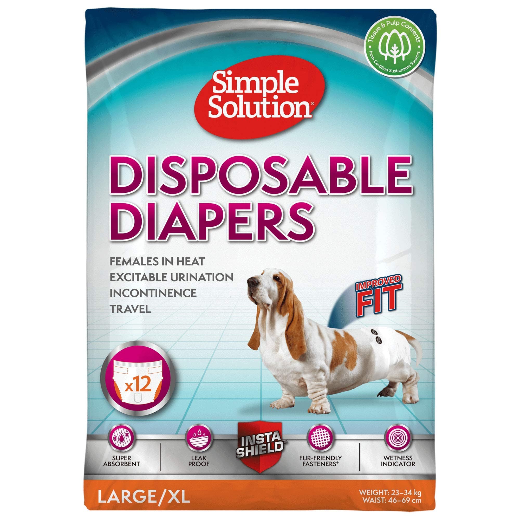 Disposable Female Dog Diapers, White, L/XL, Pack Of 12
