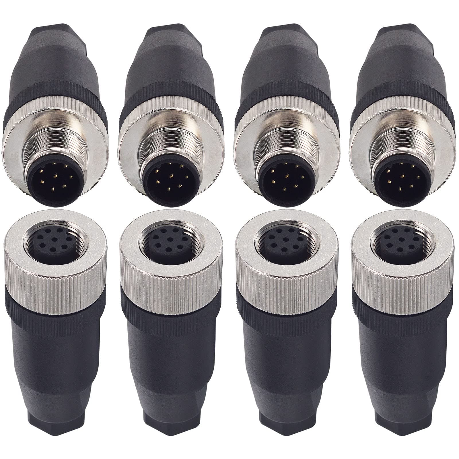 M12 8 Pin Male & Female Socket Panel Aviation Wire Connector,12mm Industrial Circular Connector, Outdoor Waterproof IP67,4 Sets