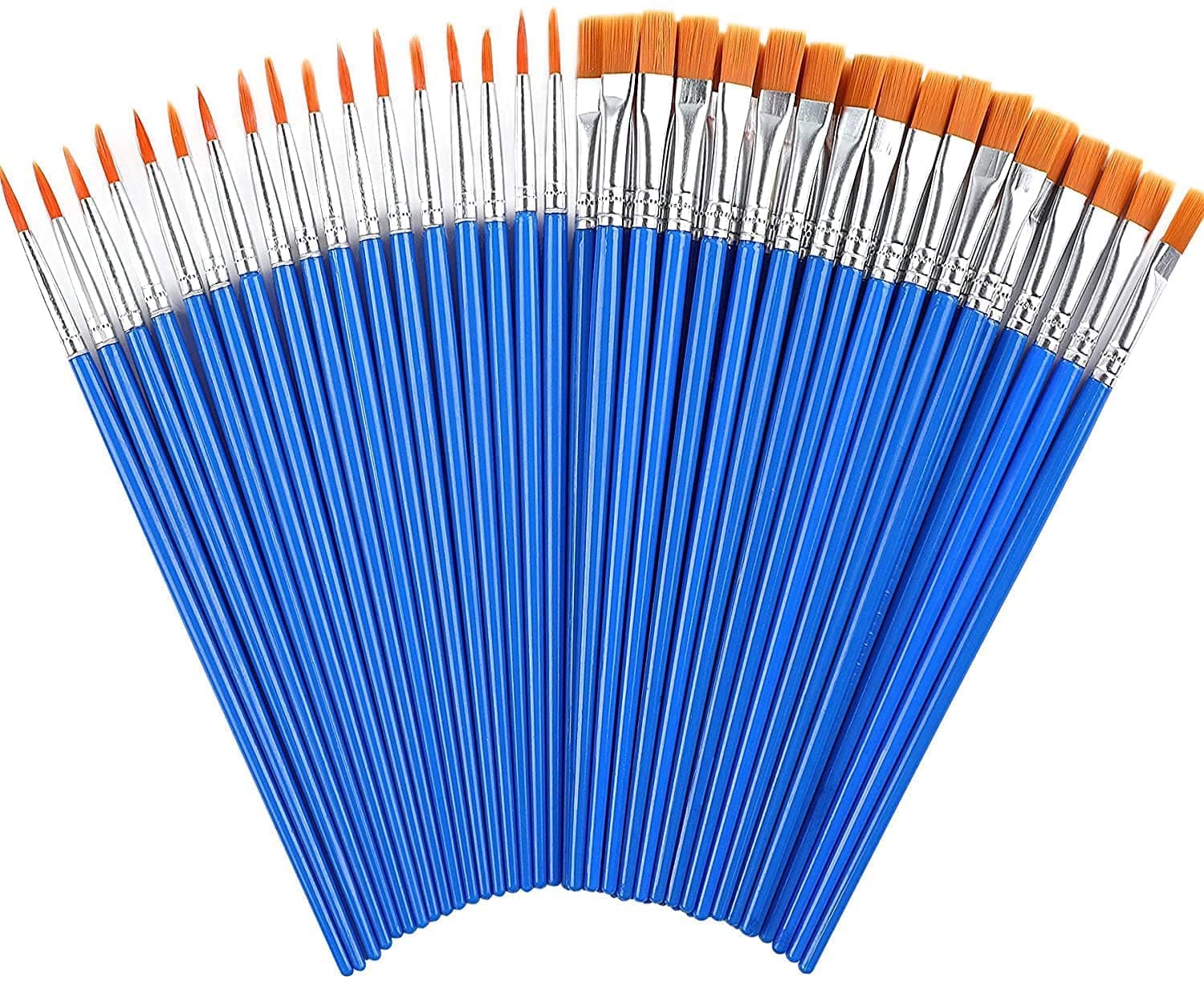 Minta 60 PCS Paint Brushes, Oil paintbrush, Round Flat Small Brush Bulk, Artist Paint brushes, Easy Use and Maintenance, Suitable For Detail Painting Flat Paint Brushes Sets, Blue