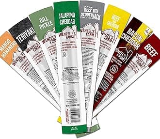 Wenzel’s Farm Variety Snack Sticks │Supports Active Lifestyles │ Flavorful, Natural Smoked │ High Protein, Low Carb │ No MSG, Fillers, Binders, Artificial Colors │ Gluten Free | 16 sticks (8 packs of 2) | New & Classic Variety
