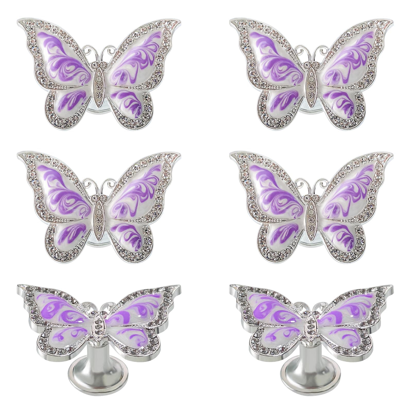 RUN 6 Pieces Butterfly Knobs Metal Decorative Cabinet Drawer Cupboard Furniture Door Single Hole Pulls Handles (Purple)