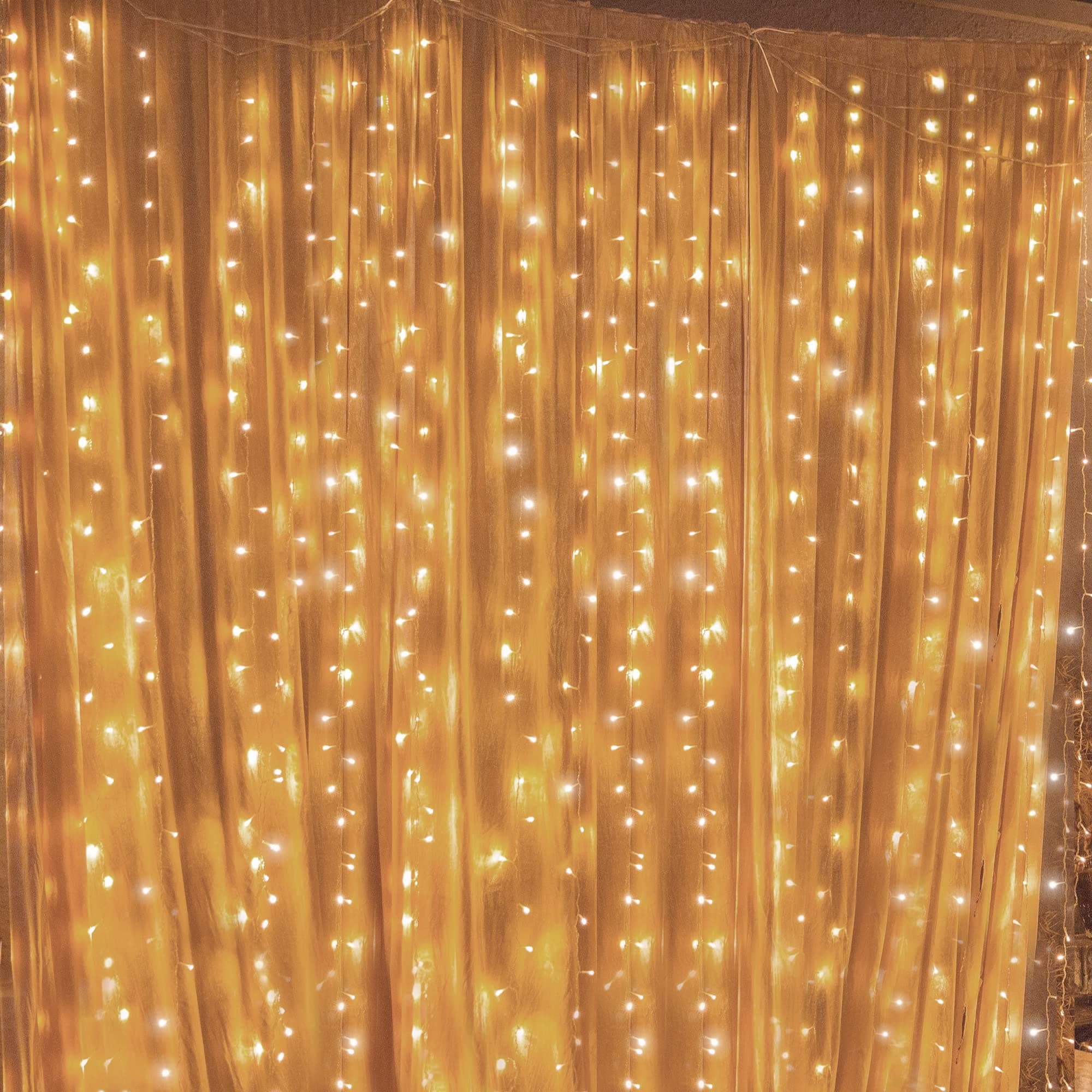 300 LED Curtain String Lights, 8 Modes Plug in Fairy Lights for Bedroom,Wedding,Party,Birthday, Hanging Twinkle Light for Indoor Outdoor Wall Window Backdrop Decoration, Warm White