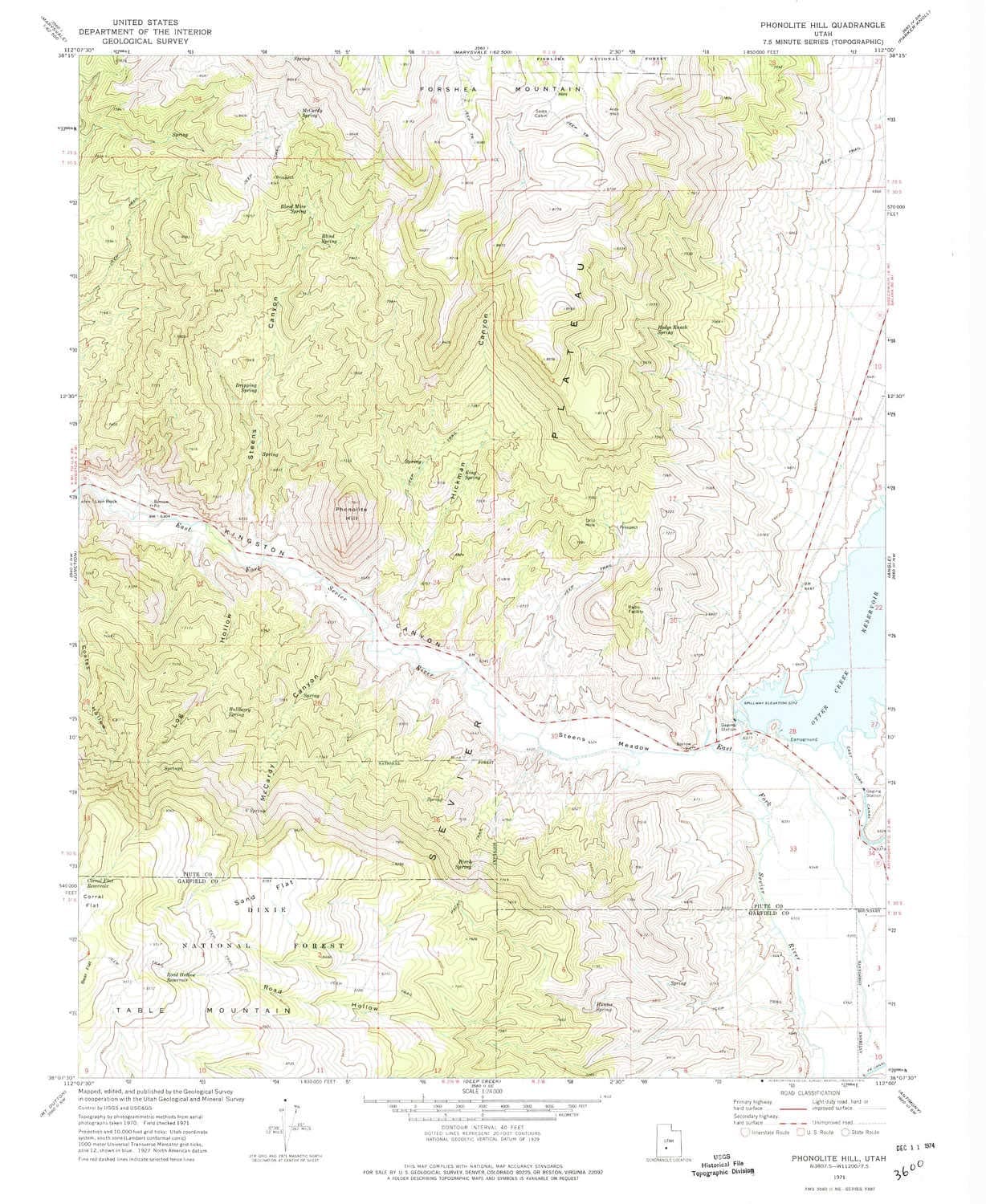 Phonolite Hill UT topo map, 1:24000 Scale, 7.5 X 7.5 Minute, Historical, 1971, Updated 1974, 26.7 x 21.8 in