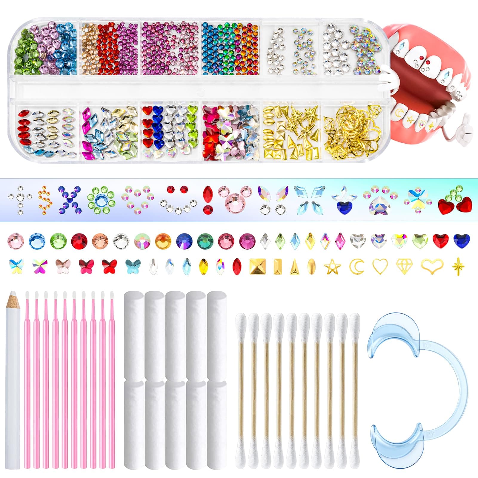 WATRZ 690 pcs Teeth Gem Kit,Tooth Gems Kit for Teeth DIY Crystals Jewel for Girls Y2K Fashionable for Boys Harmless (690)