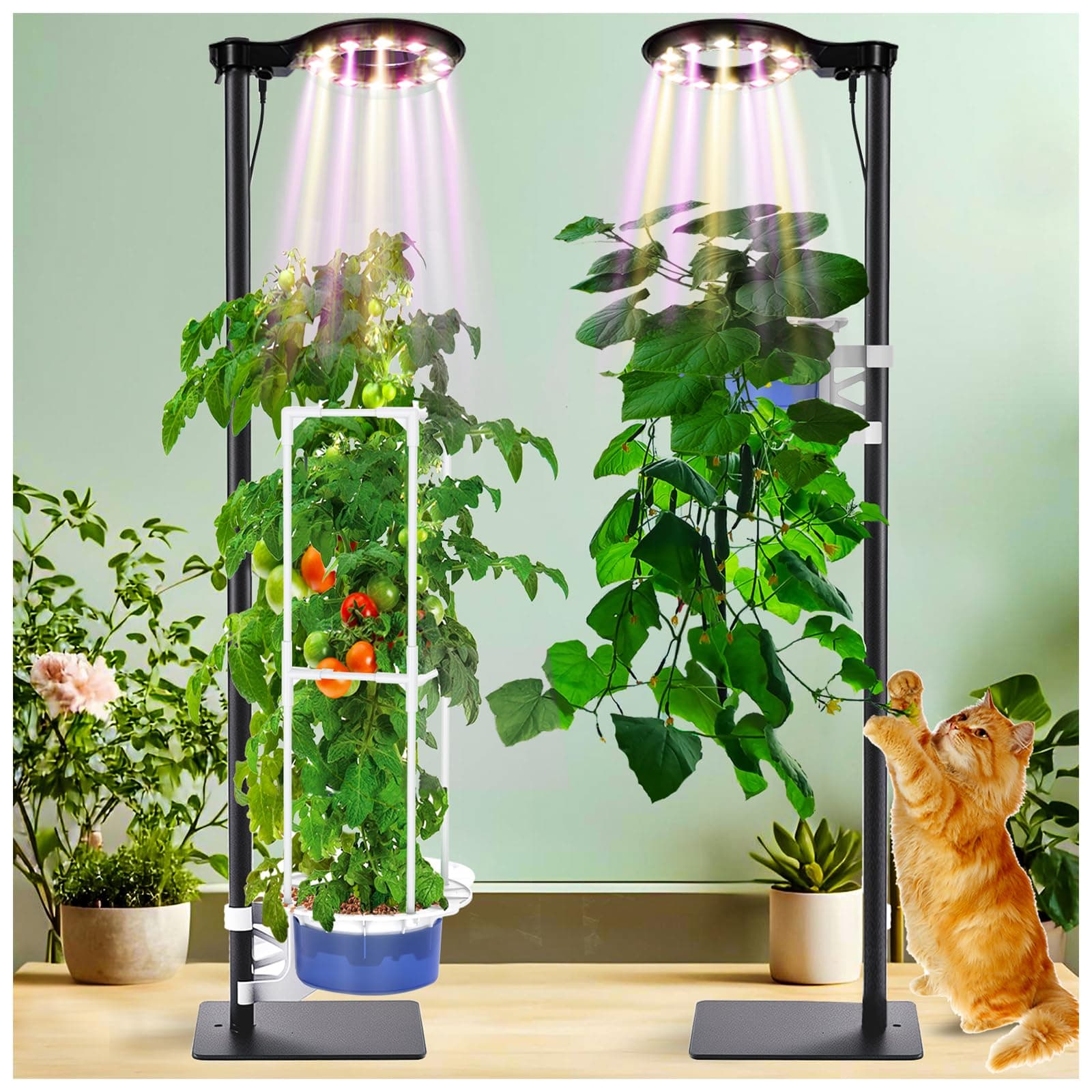 Indoor Plant Hydroponics Growing System Tower Kit with Grow light,Herb Vegetable Indoor Gardening System with Standing Floor Tall LED Grow Lights,Height Adjustable with Stand,Timer,Trellis