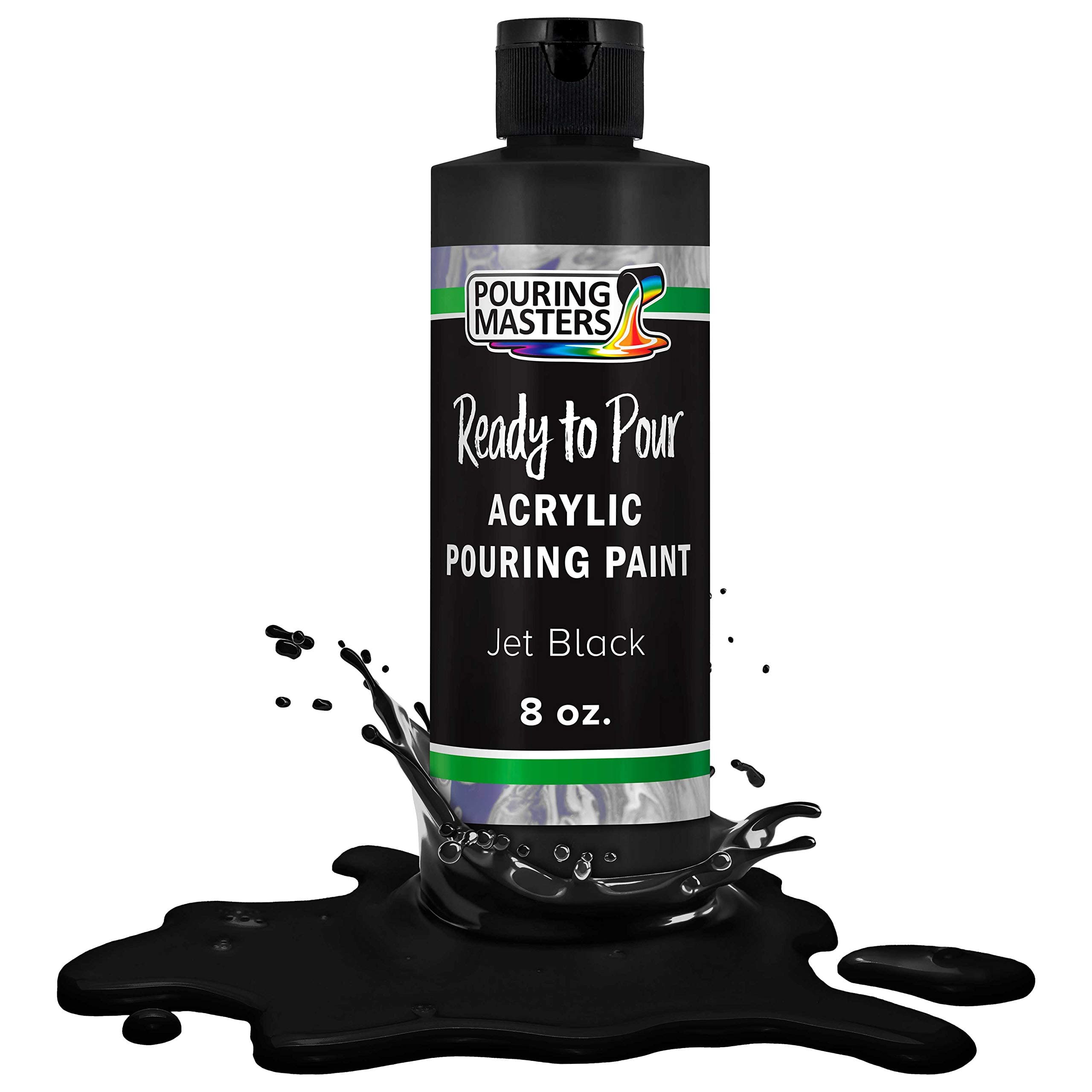 U.S. Art Supply POURING MASTERS Jet Black Acrylic Ready to Pour Pouring Paint - Premium 8-Ounce Pre-Mixed Water-Based - for Canvas, Wood, Paper, Crafts, Tile, Rocks and More