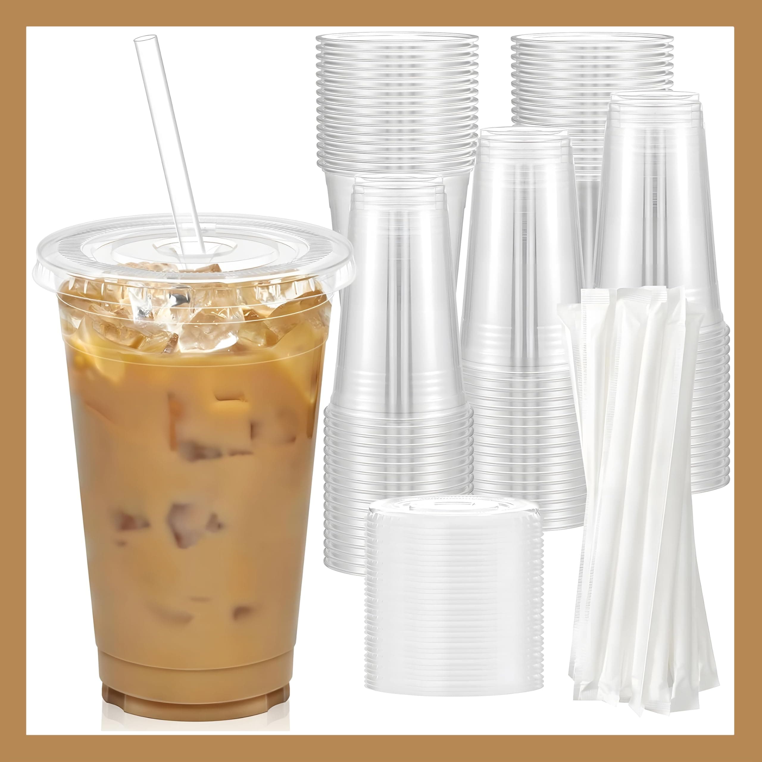 Plastic Clear Cups 20 oz with Lids and Straws 25 Set Disposable Cold Beverage Drinking Iced Coffee Water Juice Tea Party Travel Cafe Restaurant School Office Home Kitchen (25 Set, 20 oz)