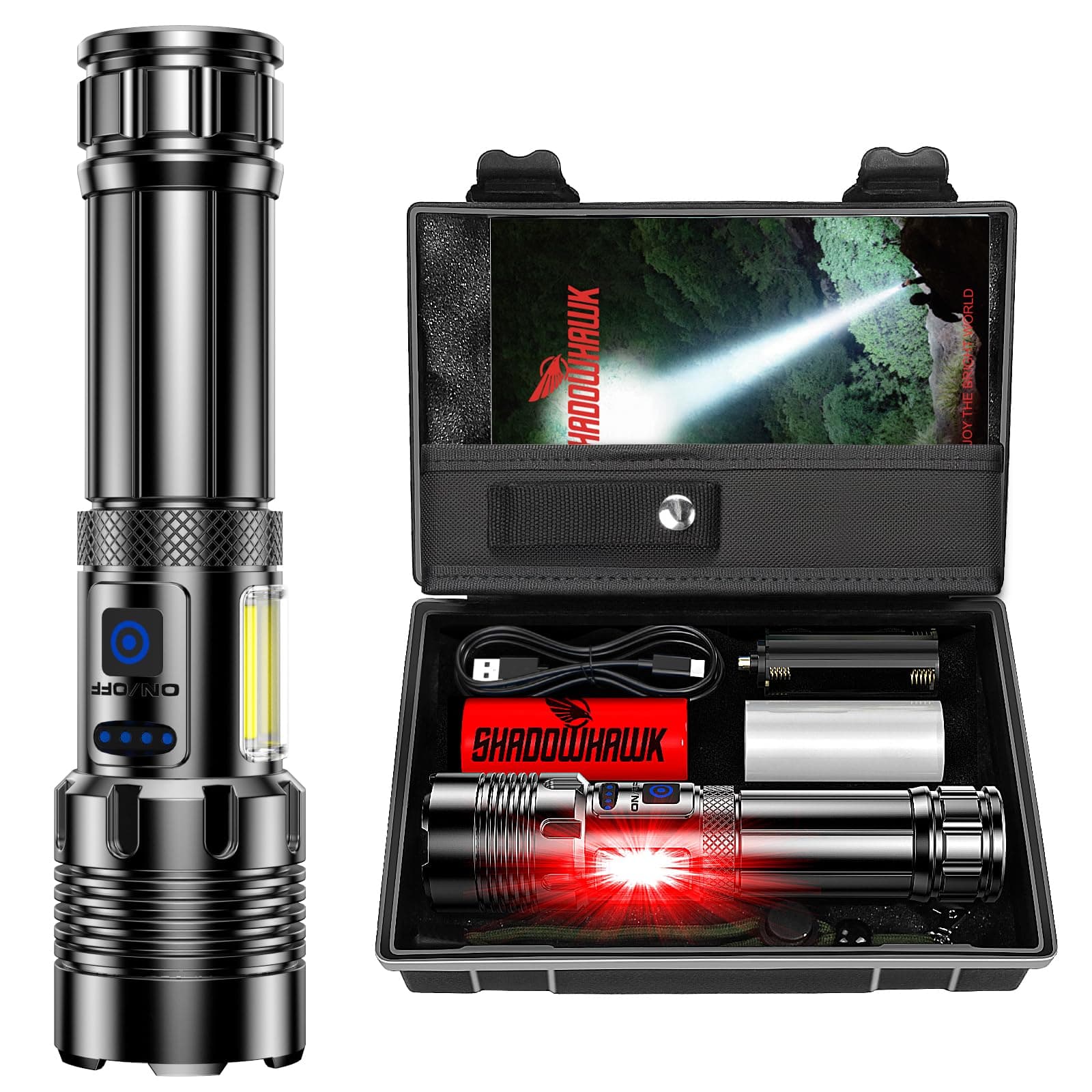 Shadowhawk Torch Lights Rechargeable, Led Torch Light High Power 10000 Lumen, XHM77.2 Long Distance Flash Light Charging Torchlight, Powerful 7 Light Modes Flashlight for Trekking Hunting Emergency