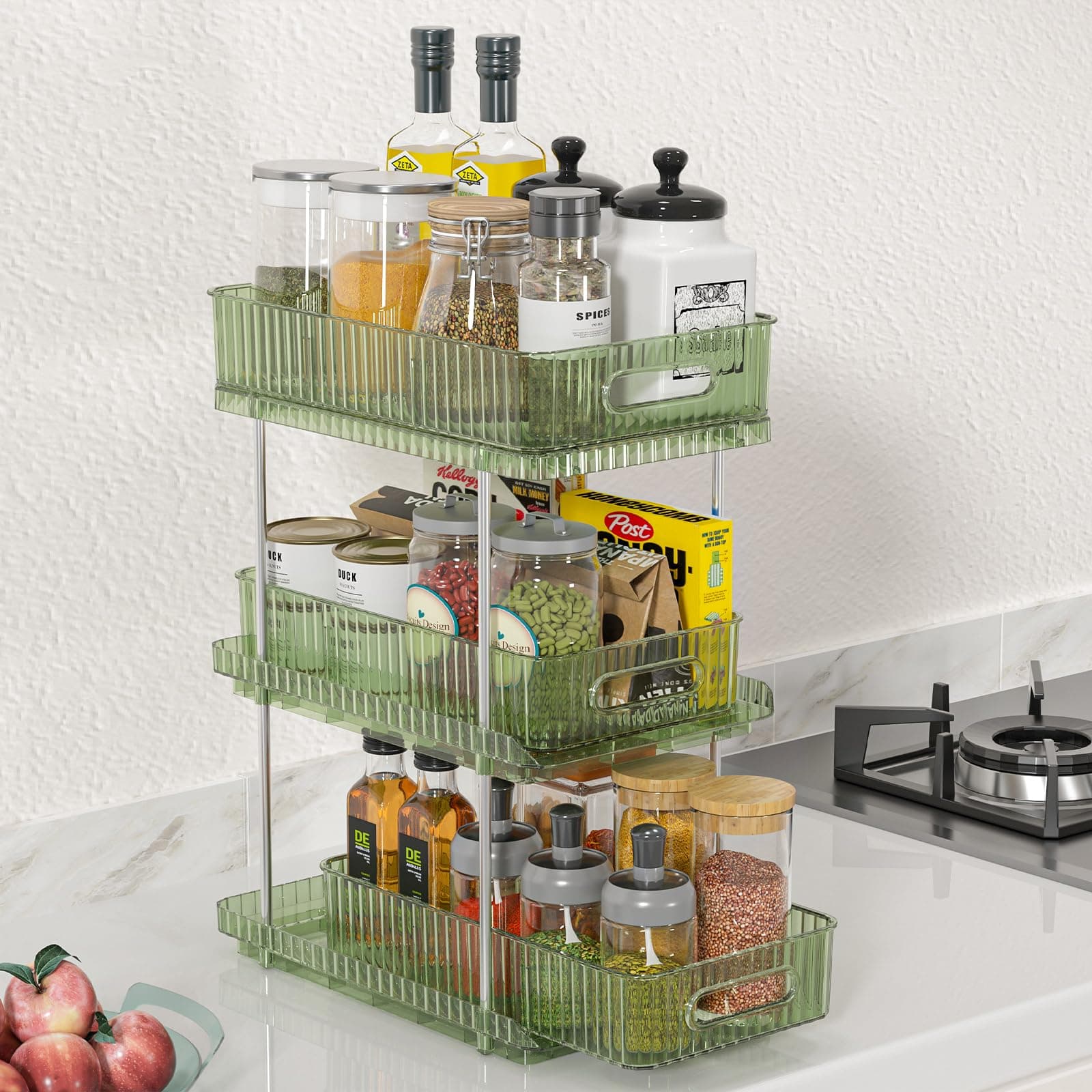 Pieviev3 Tier Pull Out Under Sink Organizer - Clear Green- 1 SET