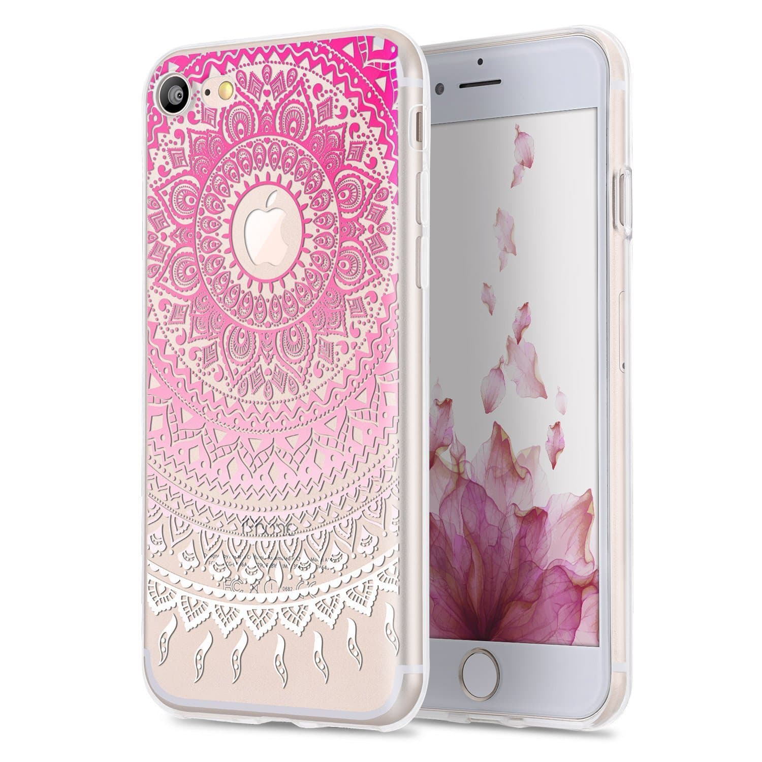 TYJTECH iPhone 7 Case, Clear TPU Gel Cover with Mandala Floral Designer Shell Case Ultra-Slim Shock-Absorption Bumper Flowers Printed Thin Cute Design Vintage Style for Girly Girls Women Apple iPhone