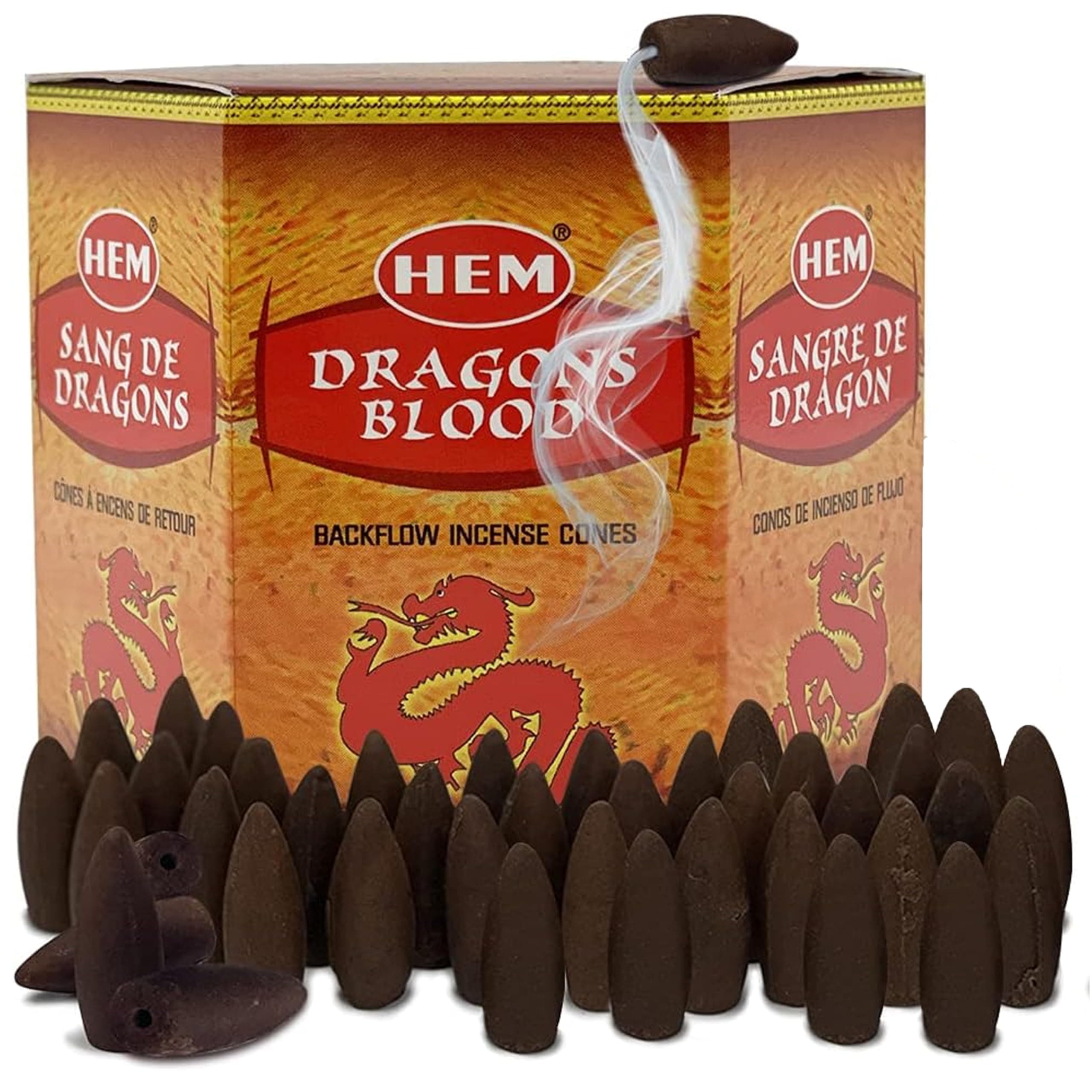 Dragons Blood Hem Backflow Incense Cones for Waterfall Aromatic Smoke Fountain Haze Falls Burner and Mat Bundle - 40 Large Back Flow Incense Cones Scented