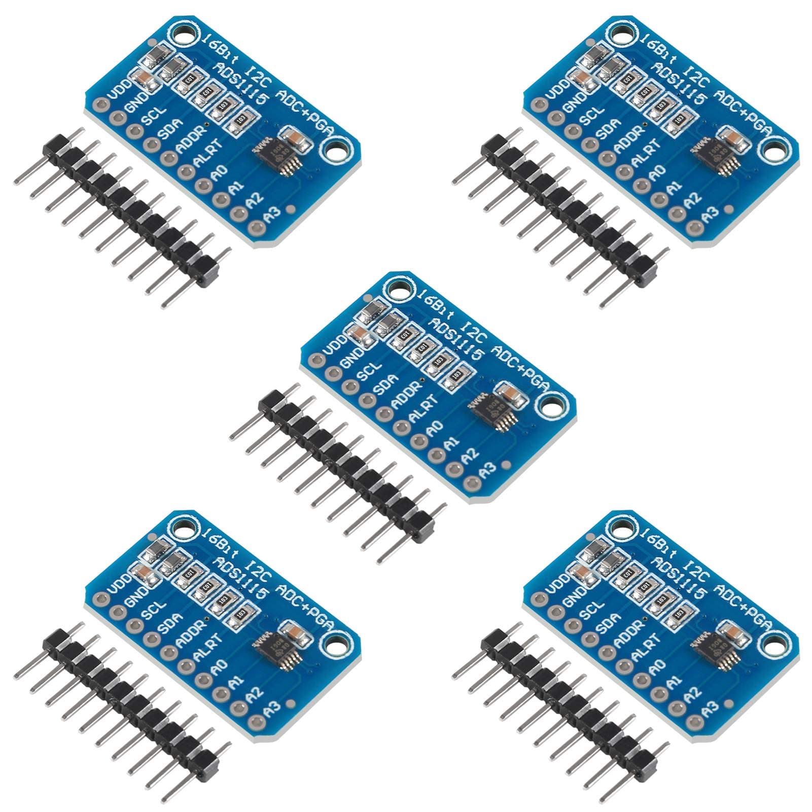 5pcs ADS1115 16 Bit 16 Byte 4 Channel I2C IIC Analog-to-Digital ADC PGA Converter with Programmable Gain Amplifier High Precision ADC Converter Development Board for Arduino Raspberry Pi