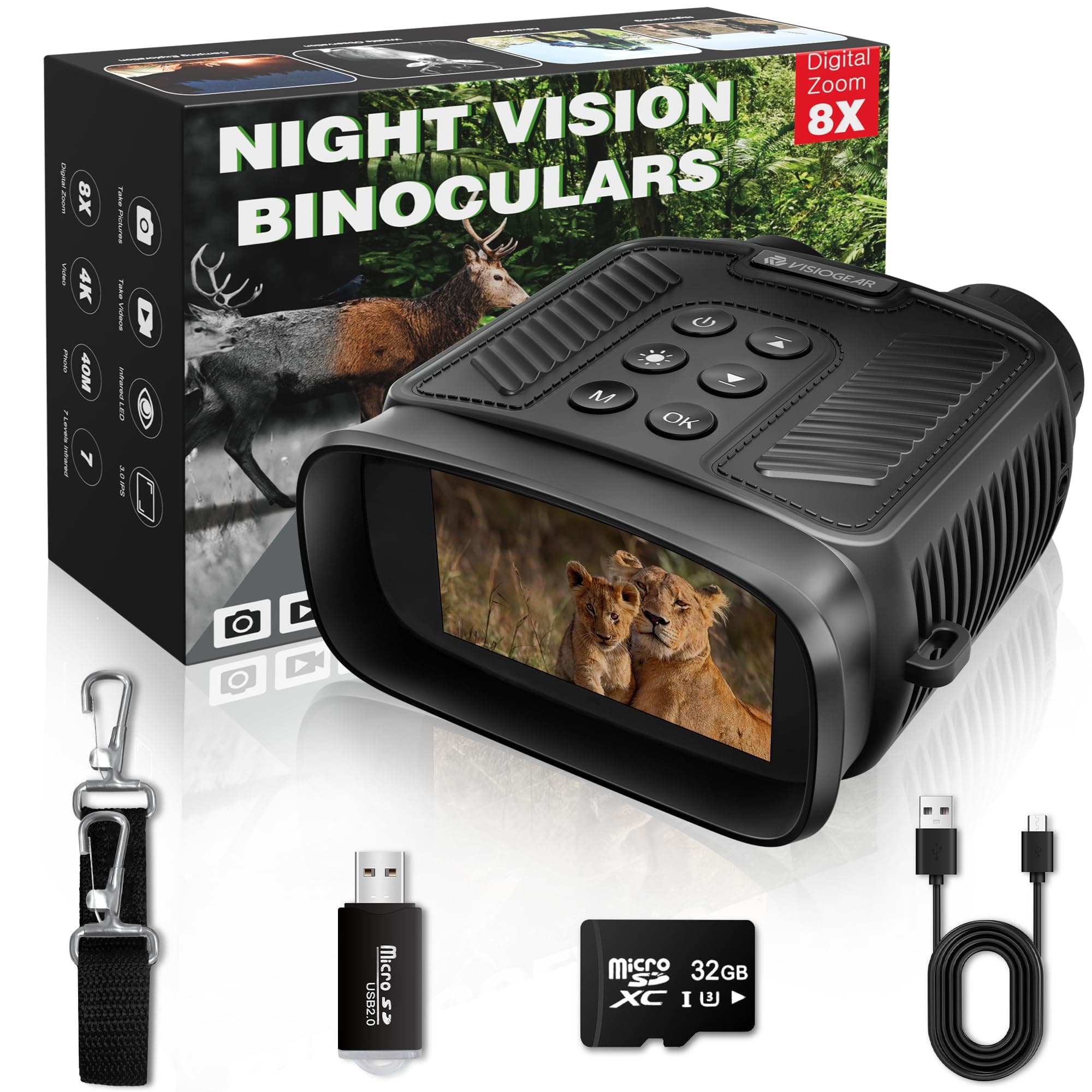 Night Vision Goggles - NOVA 4K Night Vision Binoculars for Adults, 3“ HD Screen Binoculars with 7 Levels Infrared 32GB Card Included Perfect for Camping & Security, Black