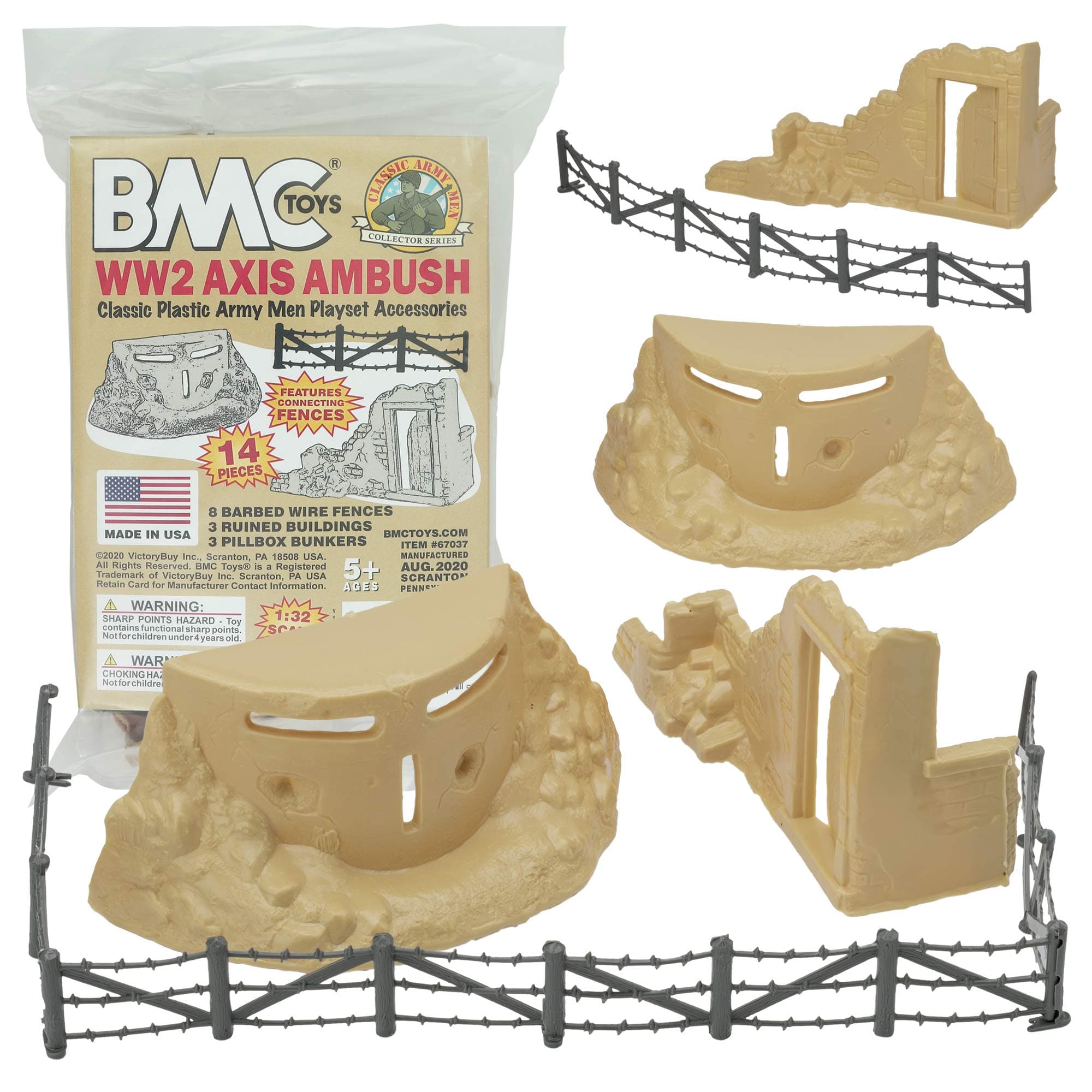 BMC Classic Marx Axis Ambush - 14pc Tan Plastic Army Men Playset Accessories