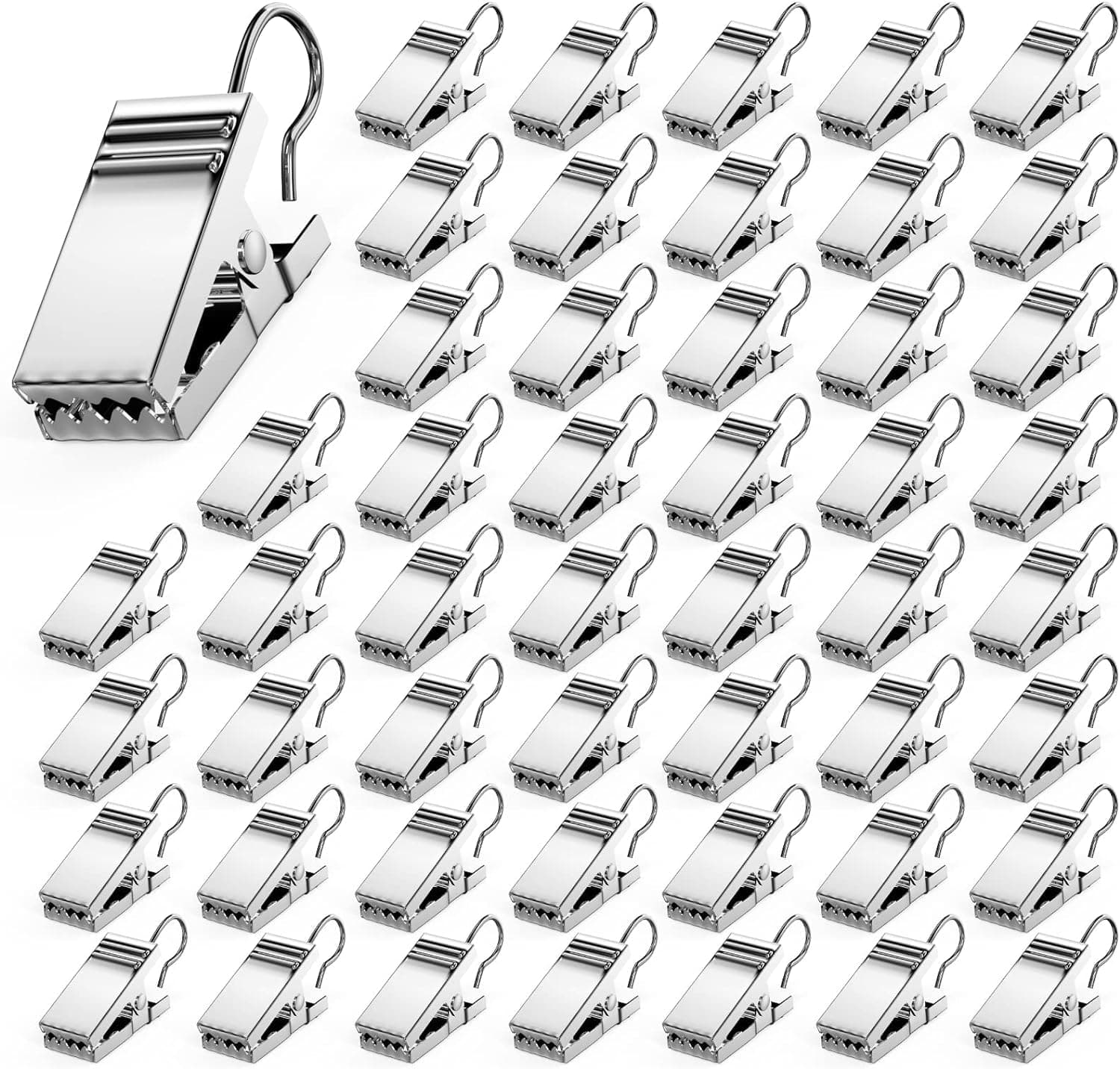Generic 50 PCS Curtain Clips Heavy-Duty Hook Clip Set, Stainless Steel Clips with Hook for Home Decoration, Photos, Art Craft Display (Silver)