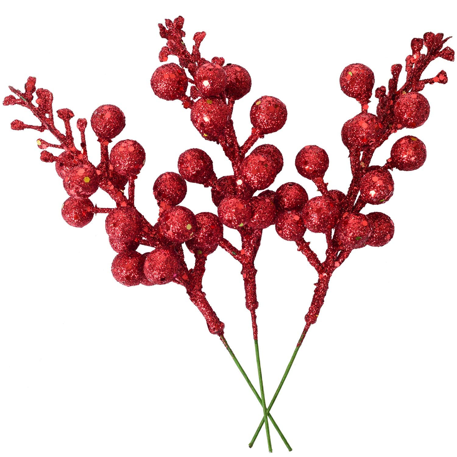 14 Pack Christmas Glitter Berries Stems, 7.8 Inch Artificial Christmas Picks for Christmas Tree Ornaments, DIY Xmas Wreath, Crafts, Holiday and Home Decor, Red