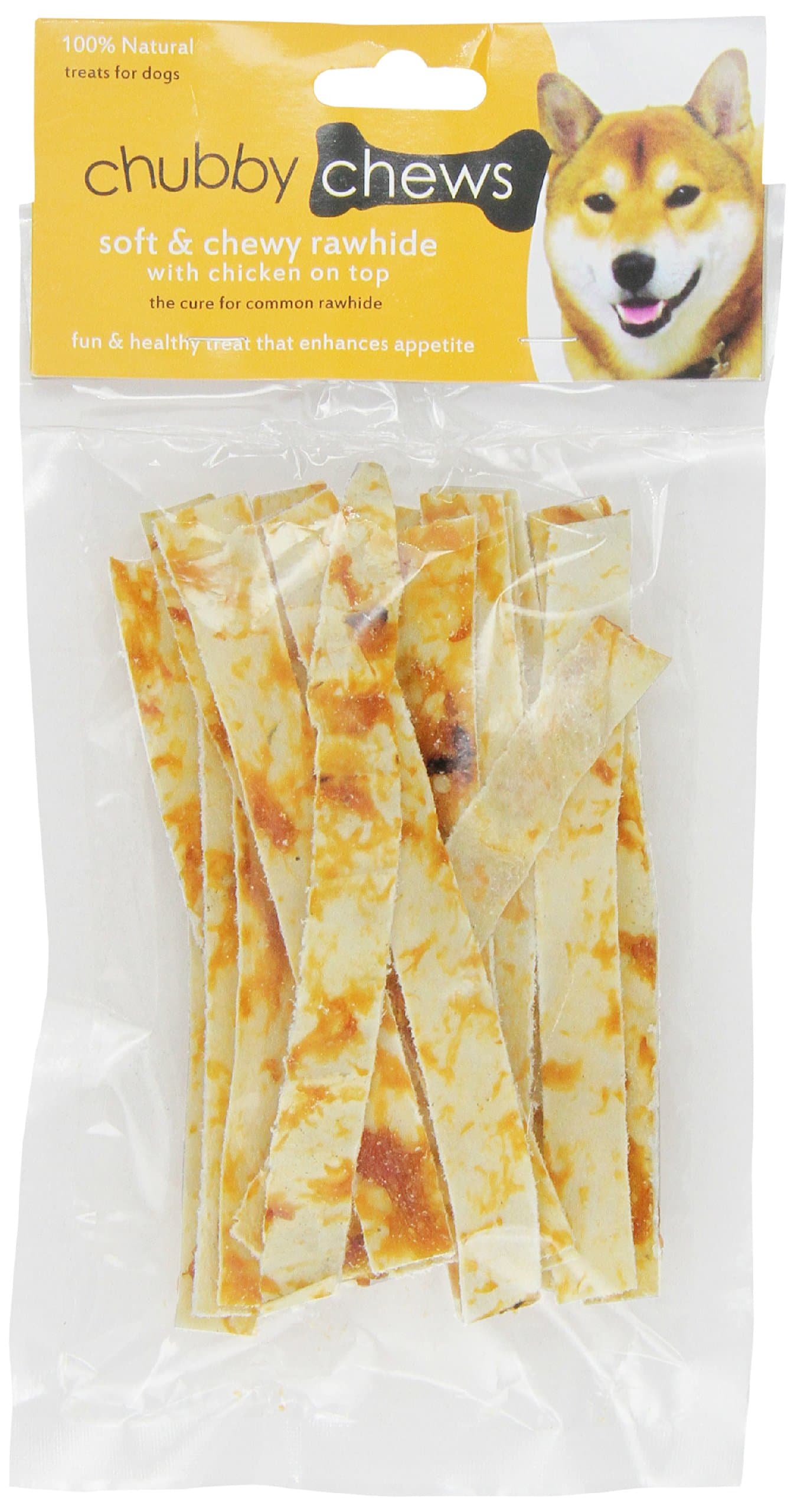 Chubby Chews Dry Rawhide Strip With Chicken On Top 5-Inch, 18-Piece Per Bag