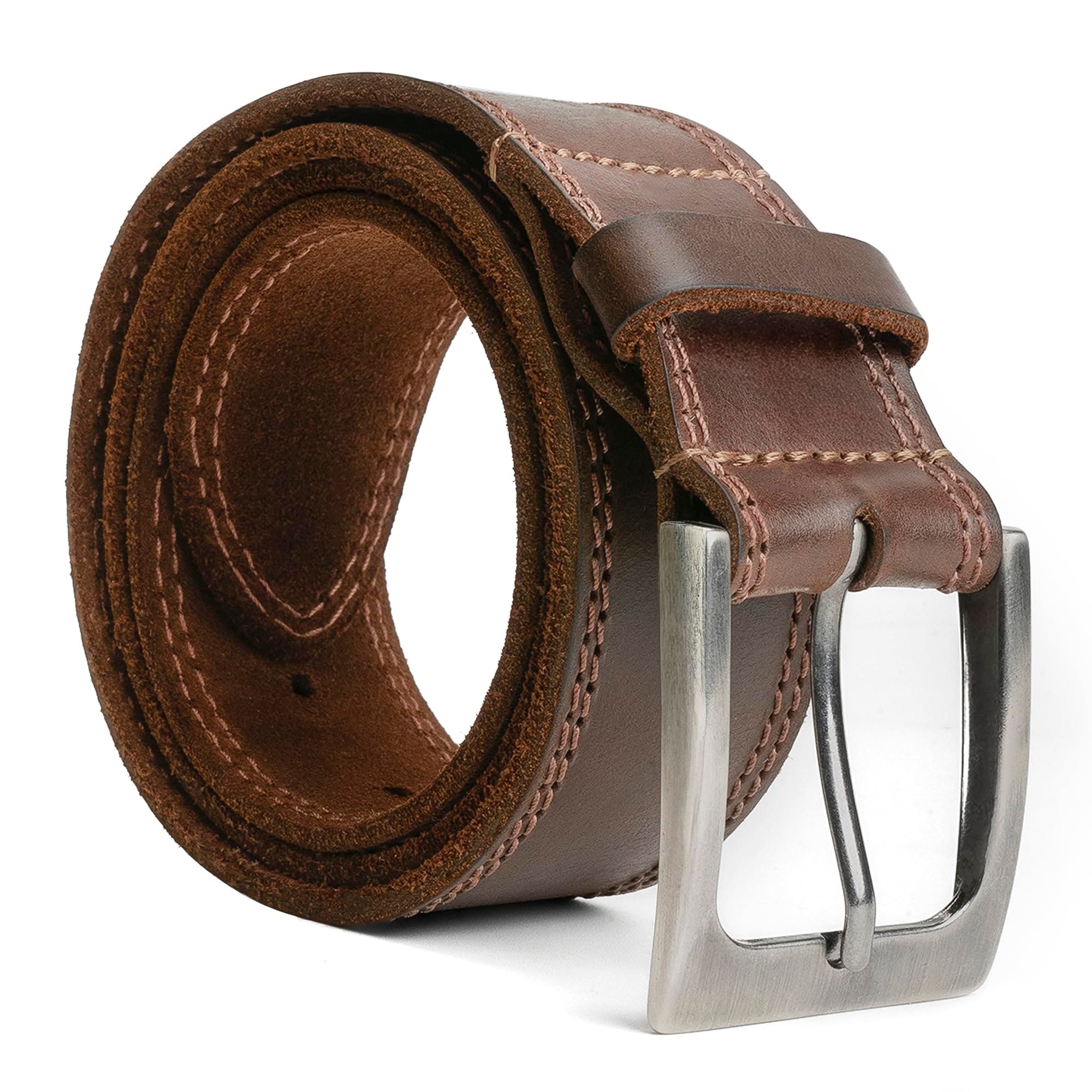Rustic Handmade Full Grain Leather Men's Belt, Two Row Stitch Stylish Design - Everyday Belts for Men