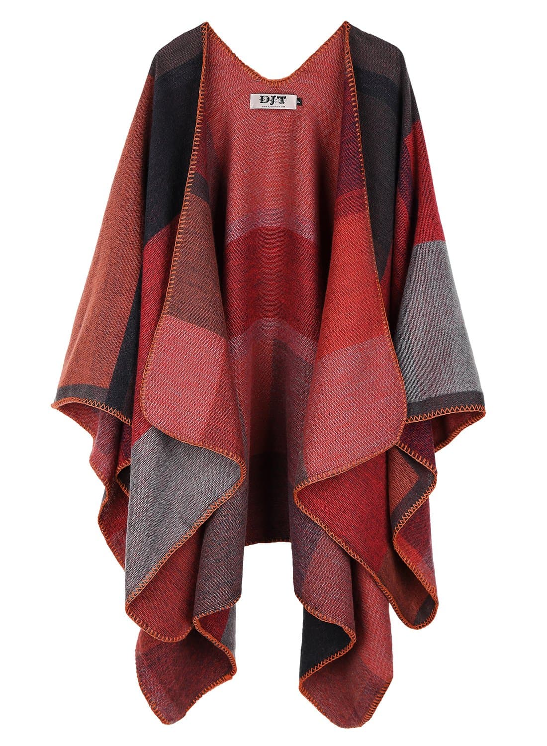 DJT Women's Plaid Pattern Wrap Shawl Poncho Cape